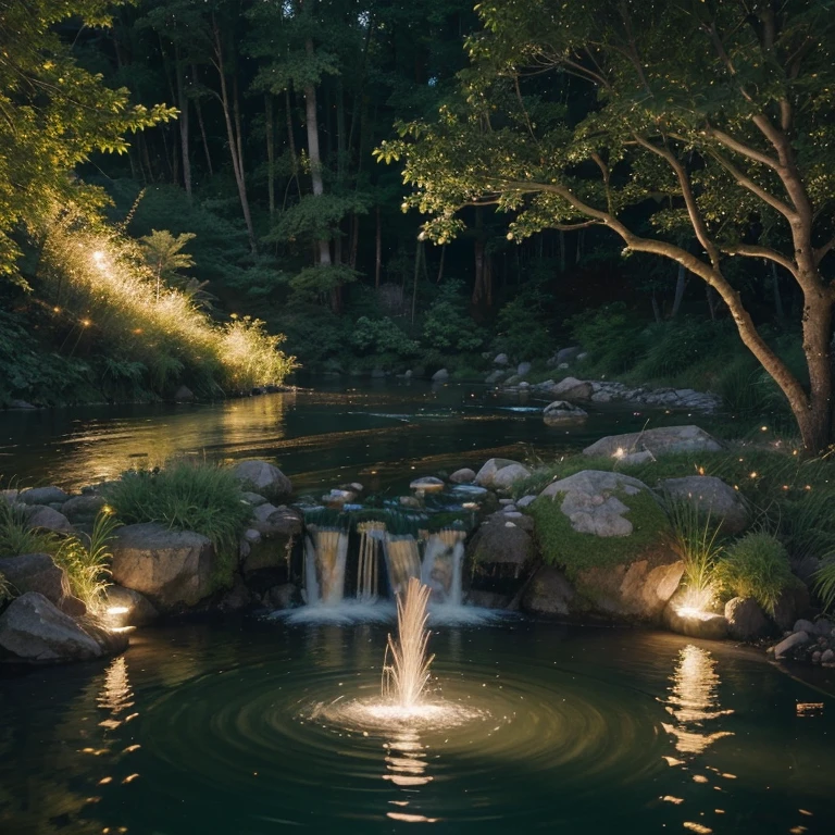View the lush forest from above, Be enchanted by the clear, sparkling waters of the river with its calm, steady flow..

Sunlight pours onto the water, Reflects an intense, brilliant glow. The sunlight dances on the water, Create a dazzling and mesmerizing light show. Every time the river flows, The glow seems to double, As if thousands of diamonds were scattered in the water.

The reflection of the surrounding plants harmonizes with the brightness., Create a vibrant and radiant color palette. It is a sight of pure beauty and tranquility., The river and its shining lights become the focal point of the scene..

Looking at the river, Feeling amazement and serenity, The magic of the sparkling water will envelop your senses. Good lighting
