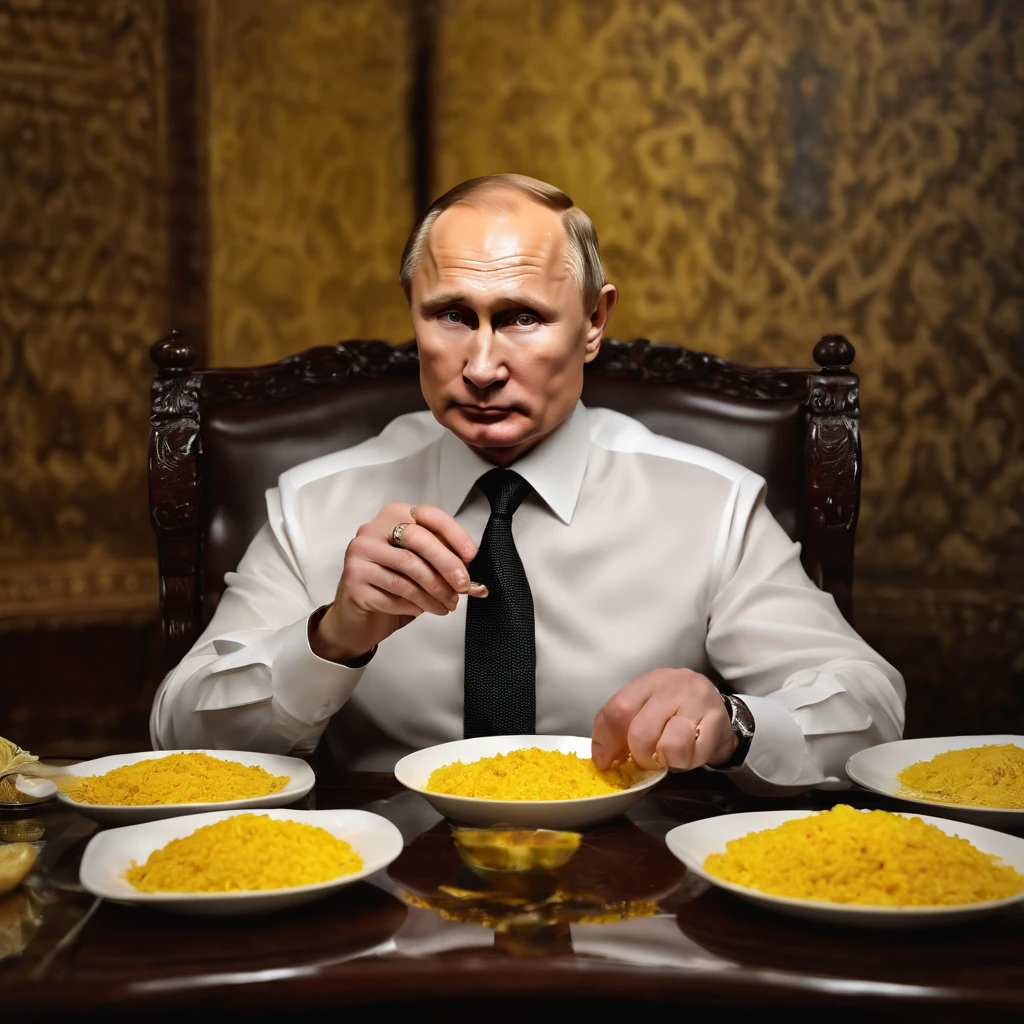 Photograph, 4k, 8k, Vladimir Putin, was eating yellow rice