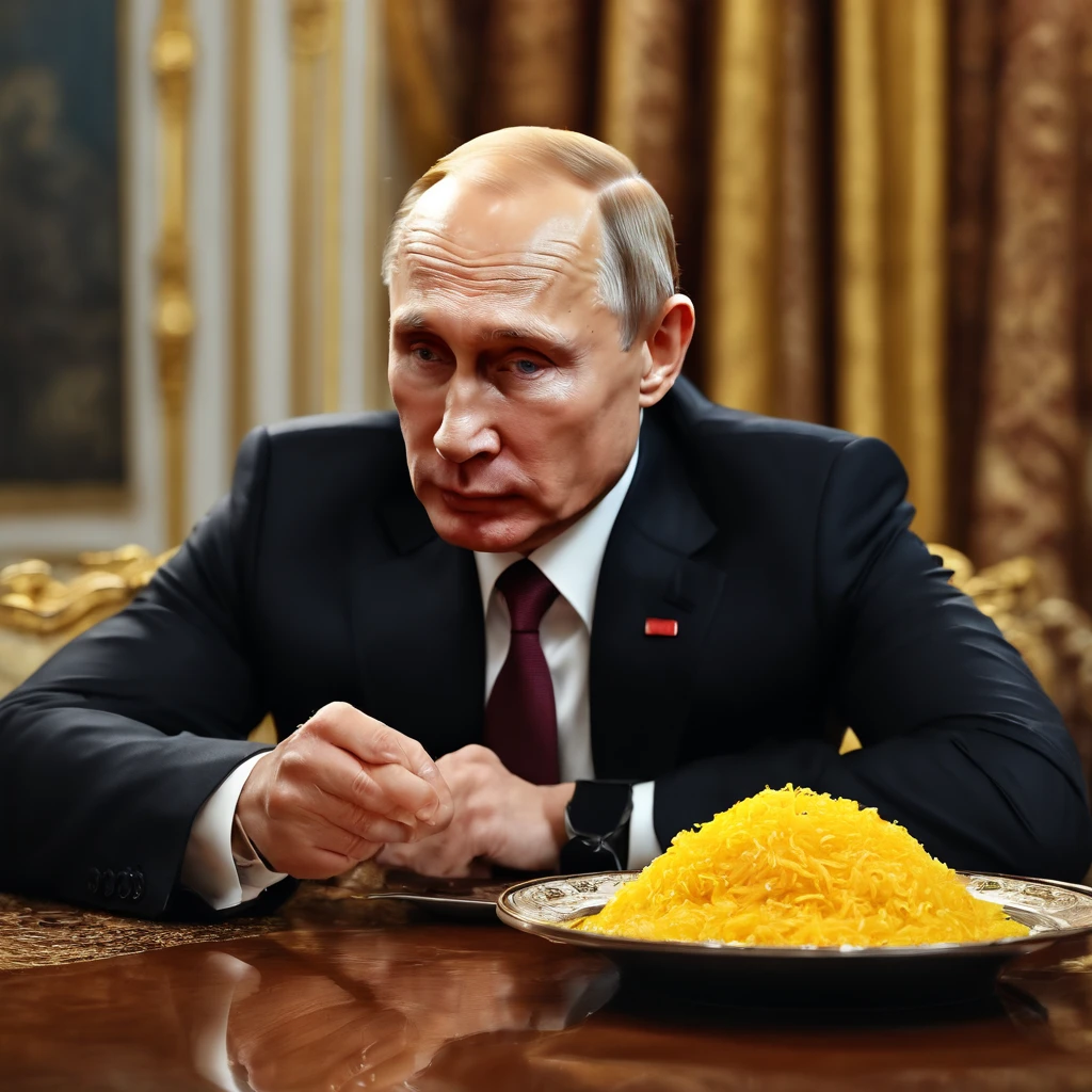 Photograph, 4k, 8k, Vladimir Putin, was eating yellow rice