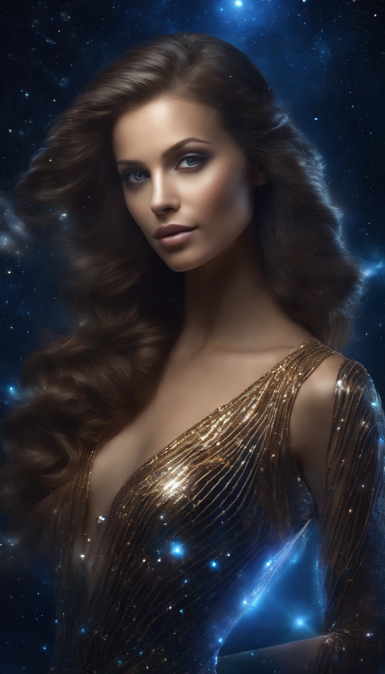 cosmic woman, olhos claros brilhantes, Biomechanicals, estranho, inteligencia virtual, cores muito brilhantes, light particles, com luz brilhante, Mshiff, Arte do papel de parede, Papel de parede UHD holograma, small lips, beautiful smile