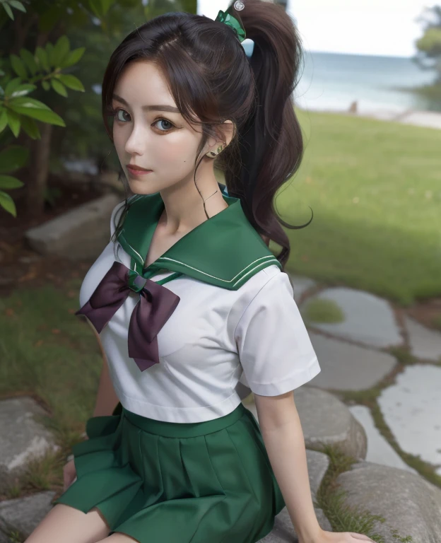 Jupiter, Jupiter Outfit, Green sailor collar, Green Skirt, Sailor Warrior Uniforms, ponytail, View your viewers, Outdoor,