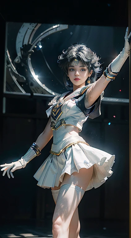 (Extremely detailed CG Unity 8K wallpaper, masterpiece, highest quality), (Exquisite lighting and shadows, A very dramatic picture, Cinema Lens Effects), (Sailor Moon: 1.1), Double Tail, blue eyes, White gloves, mini skirt, Dynamic pose), (Amazing details, Excellent lighting, Wide-angle), (Good rendering and great rendering),