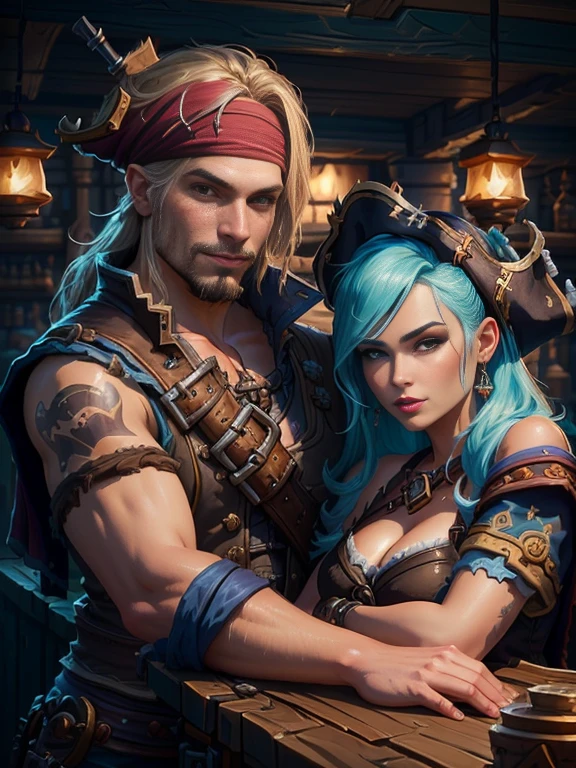 Pirate and woman drinking beer at a bar, pirates in a Shoulder strap, Shoulder strap background, fantasy Shoulder strap background, Tyler Edlin Fantasy Art, Surreal d & d Fantasy Art, Shoulder strap, Hearthstone concept art, Hearthstone card artwork, Hearthstone Artwork, grog strongjaw, in a medieval Shoulder strap at night, Hearthstone card game artwork, Hearthstone Art, by Johannes Helgeson