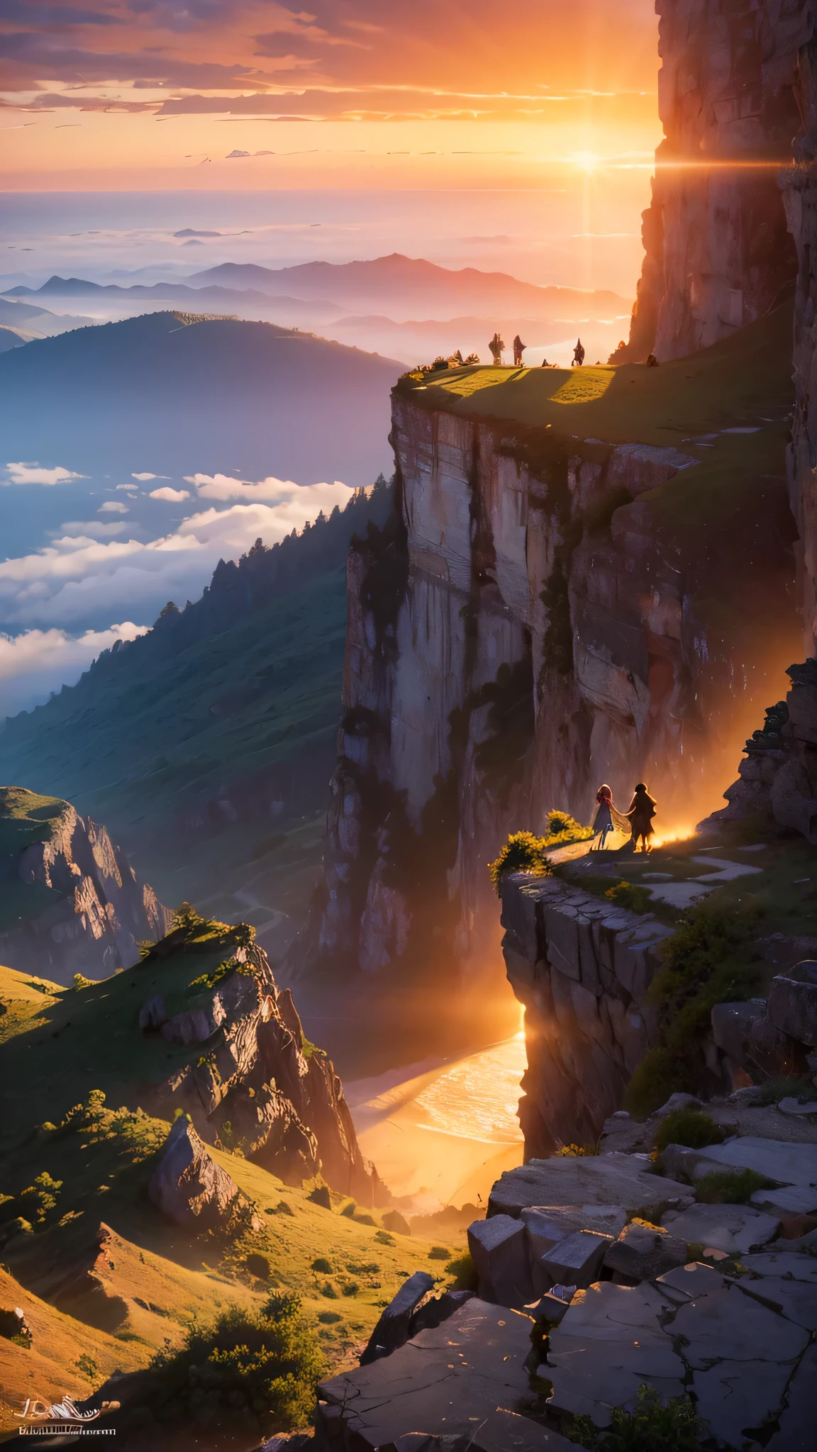 Highest quality,Fantasy,cliff,Sunset