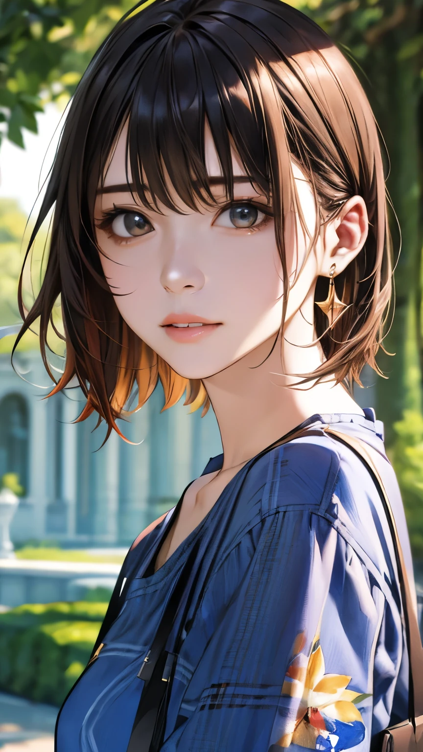 (hig彼st quality、8k、32k、masterpiece)、(Realistic)、(Realistic:1.2)、(High resolution)、Very detailed、Very beautiful face and eyes、1 girl、Delicate body、short hair, (hig彼st quality、Attention to detail、Rich skin detail)、(hig彼st quality、8k、Oil paint:1.2)、Very detailed、(Realistic、Realistic:1.37)、Bright colors、Full Body Shot, (Casual Fashion)