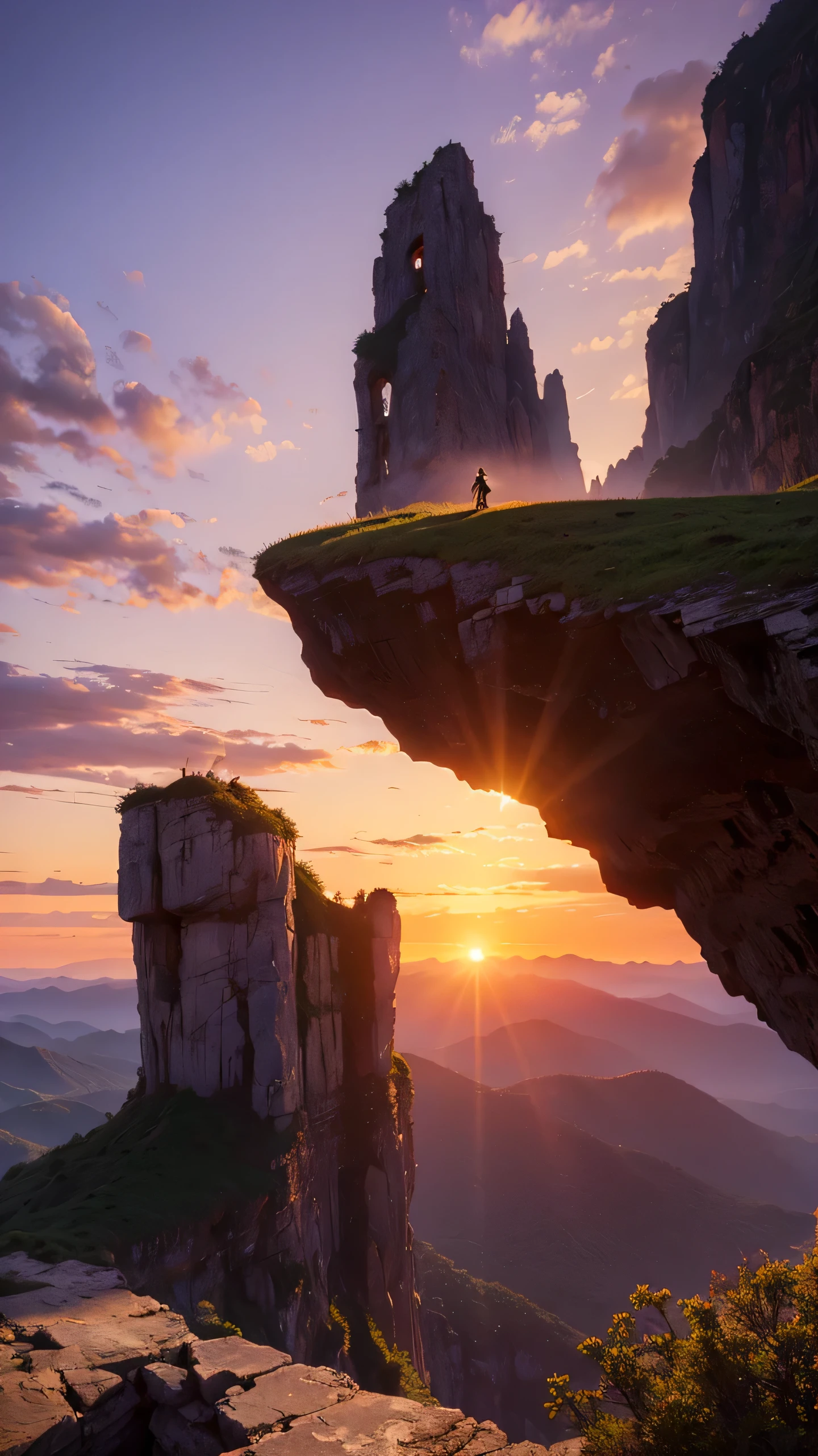 Highest quality,Fantasy,cliff,Sunset