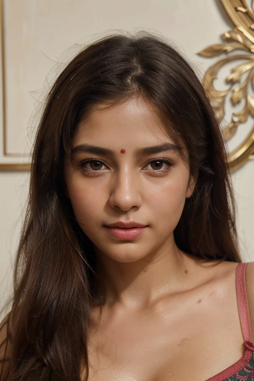 (best quality,4k,8k,highres,masterpiece:1.2),ultra-detailed,(realistic,photorealistic,photo-realistic:1.37),glowart:1.0,(bright,sketch,drawing:1.0),1girl,blush,collarbone,hair between eyes,long hair,looking at viewer,bra,portrait,shiny,shiny hair,side ponytail,pooja1,artistic color palette,vibrant colors,soft lighting,peaceful expression,subtle glow,playful atmosphere,gentle brushstrokes,colorful backdrop,captivating gaze,expressive eyes,dainty features,delicate shading,dynamic composition,intricate details,subdued background,bold contrast,ethereal aura,impressionistic style, pooja1