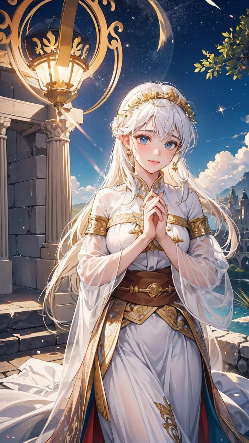 masterpiece, 最high quality, high quality, Highly detailed CG Unity 8k wallpaper, A happy couple、Emperor Constantine the Great of Rome, eternal love with Minervina, scenes of happy lovers, warm and strong embraces, bliss of love, excitement, lyrical, heartfelt, dramatic, romantic, beautiful white garments, golden belts, high vibrations, pure love, the splendor of Greece and Rome, the light of heavenly Jerusalem, washing of the soul, purification of the heart, healing of the body, joy, happiness of love, heartfelt smiles, the happiness of forgiveness, gratitude, thankfulness, praying for everyone for love, redemption, forgiveness, healing, and tranquility. These are events on Earth. Everyone is happily spending time in their own heavens. Also, friendly and pleasant relationships, sacred atmosphere, paradise of greenery and flowers, heaven, blessings and protection, beautiful, shining, ultra-high quality, ultra-high resolution, ultra-fine, ultra-beautiful, masterpiece.