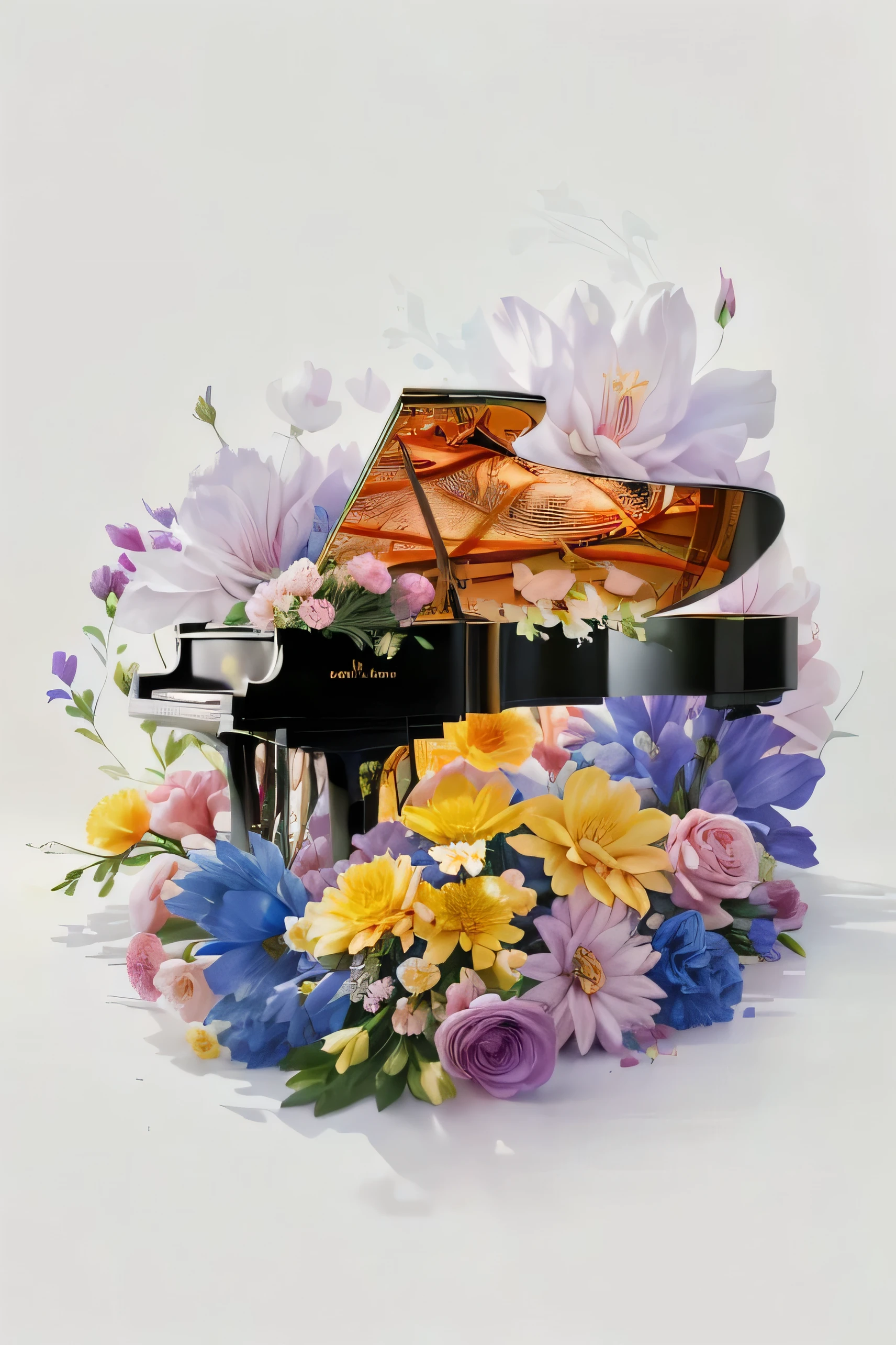 there is a painting of a grand piano and flowers on the table, wonderful compositions, Superb composition!!!, only, full piano, grand piano, Superb composition, brilliant composition, pianos, piano, official art works, Beautiful composition, Piano Home, The album cover, right side composition, author:Marie Bashkirtsev, Masterpiece Composition, by Li Mei-shu