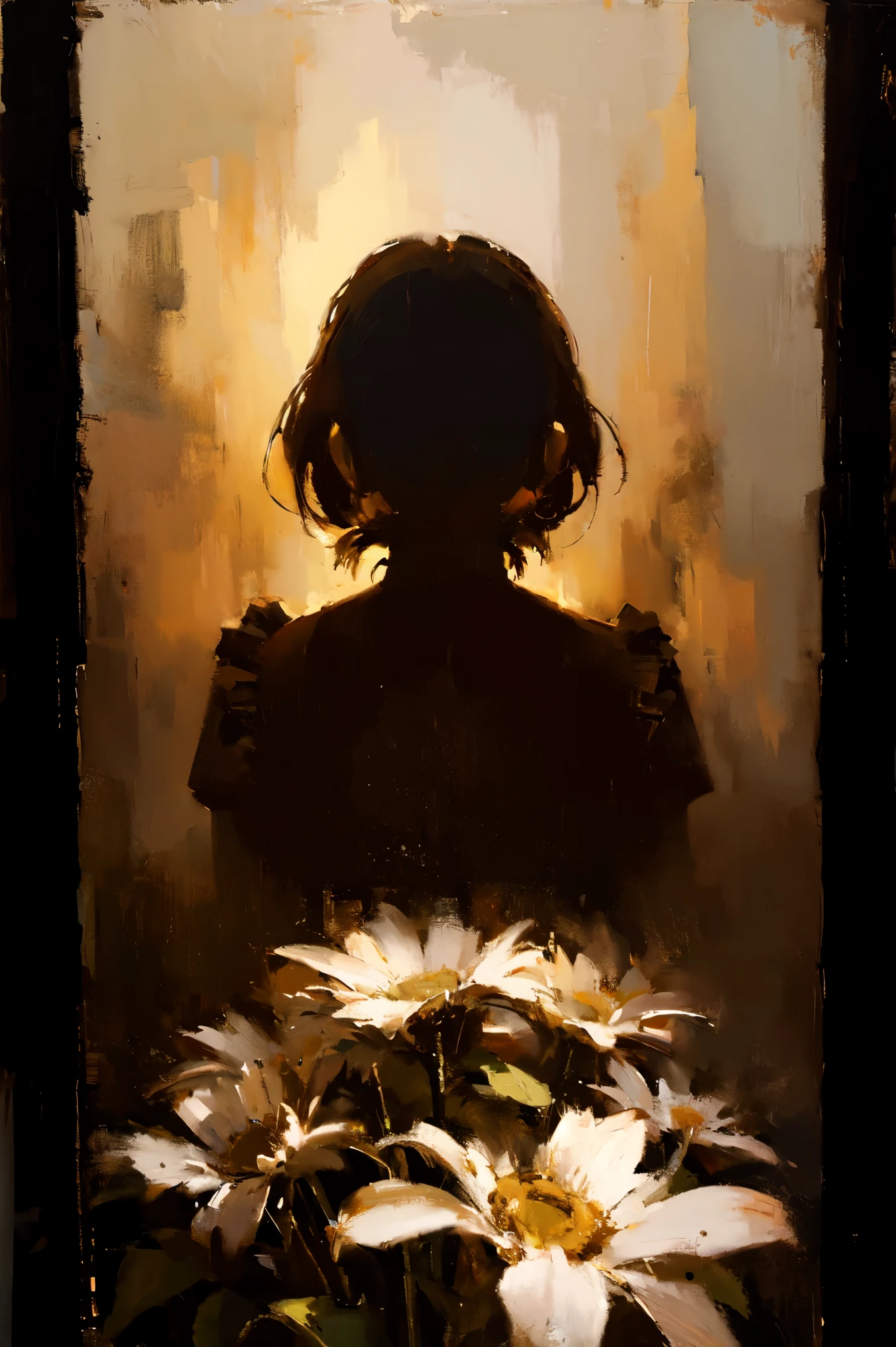 (best quality,hyperdetailed,ultra-detailed,realistic:1.2),Painterly, oil painting art, detailed depiction of a centipede around a flower, somber atmosphere, somber lighting, soft lighting, art of Francisco Goya, realistic portrayal, intricate details, textured, gloomy color palette