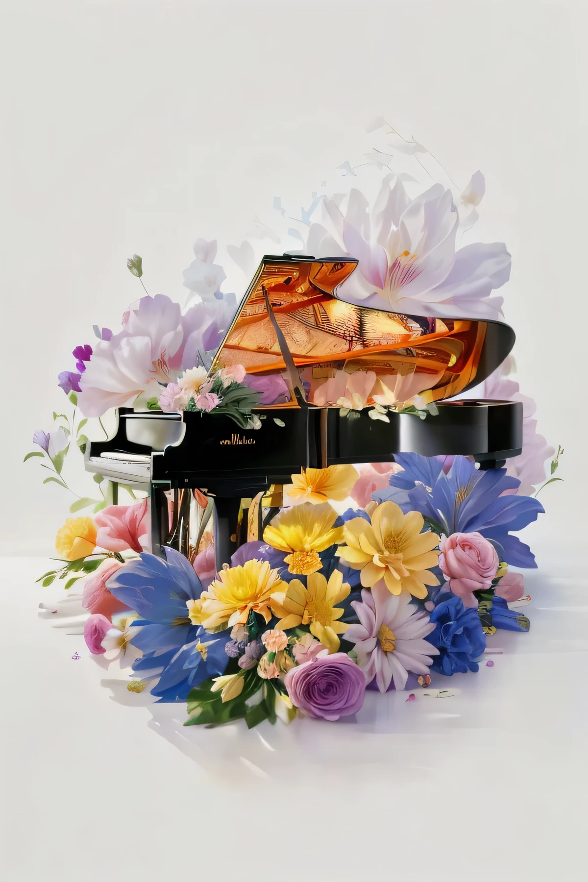 there is a painting of a grand piano and flowers on the table, wonderful compositions, Superb composition!!!, only, full piano, grand piano, Superb composition, brilliant composition, pianos, piano, official art works, Beautiful composition, Piano Home, The album cover, right side composition, author:Marie Bashkirtsev, Masterpiece Composition, by Li Mei-shu