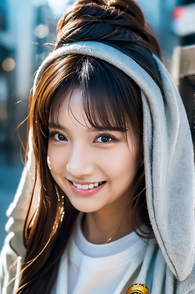 ((masutepiece, Highest Quality, super definition, High resolution)), ((body shot:1.5)), Looking back, (1 slender girl of Japan), sony a7, Film grain, a dark night, Photorealistic, one-point perspective, diffuse reflection, colorful shiny particles, Lens Flare, cinematic lighting, BREAK Seductive smile, dark brown hair, sweatshirt, tapered denim pants, black sneaker, hyperdetailed face, Detailed eyes, Double eyelids, face close-up