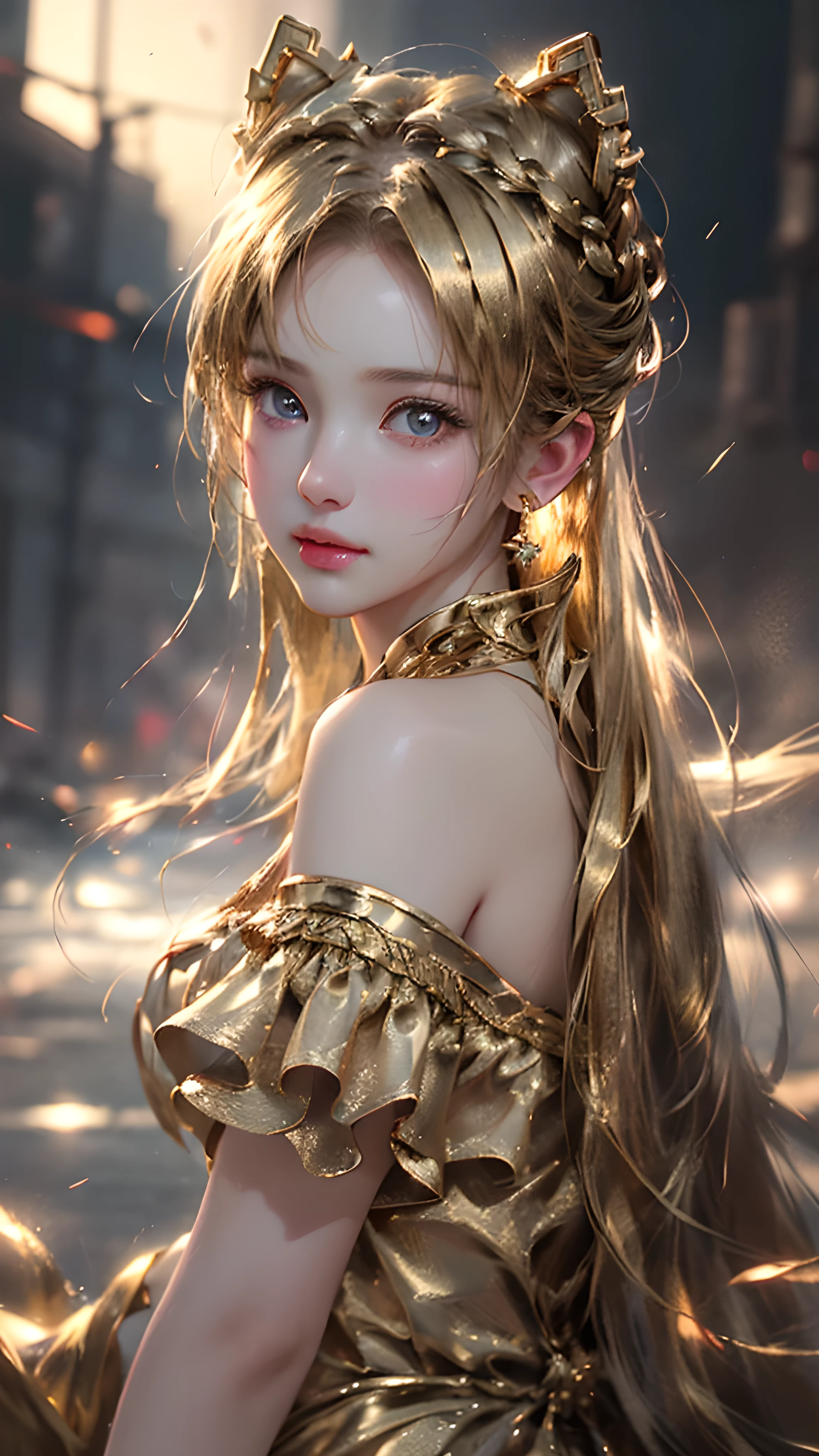 (Masseter film:1.3)、(8k、Photorealistic、Original Photography、Top quality: 1.4)、(1 girl)、Beautiful face、(Cute face)、(Golden、Double tail:1.3)、Beautiful hairstyle、Realistic eyes、Beautiful details、(Real skin)、Beautiful Skin、(Ren Hao)、absurd、Tempting、Ultra-high resolution、Surrealism、High Detail、Golden Ratio