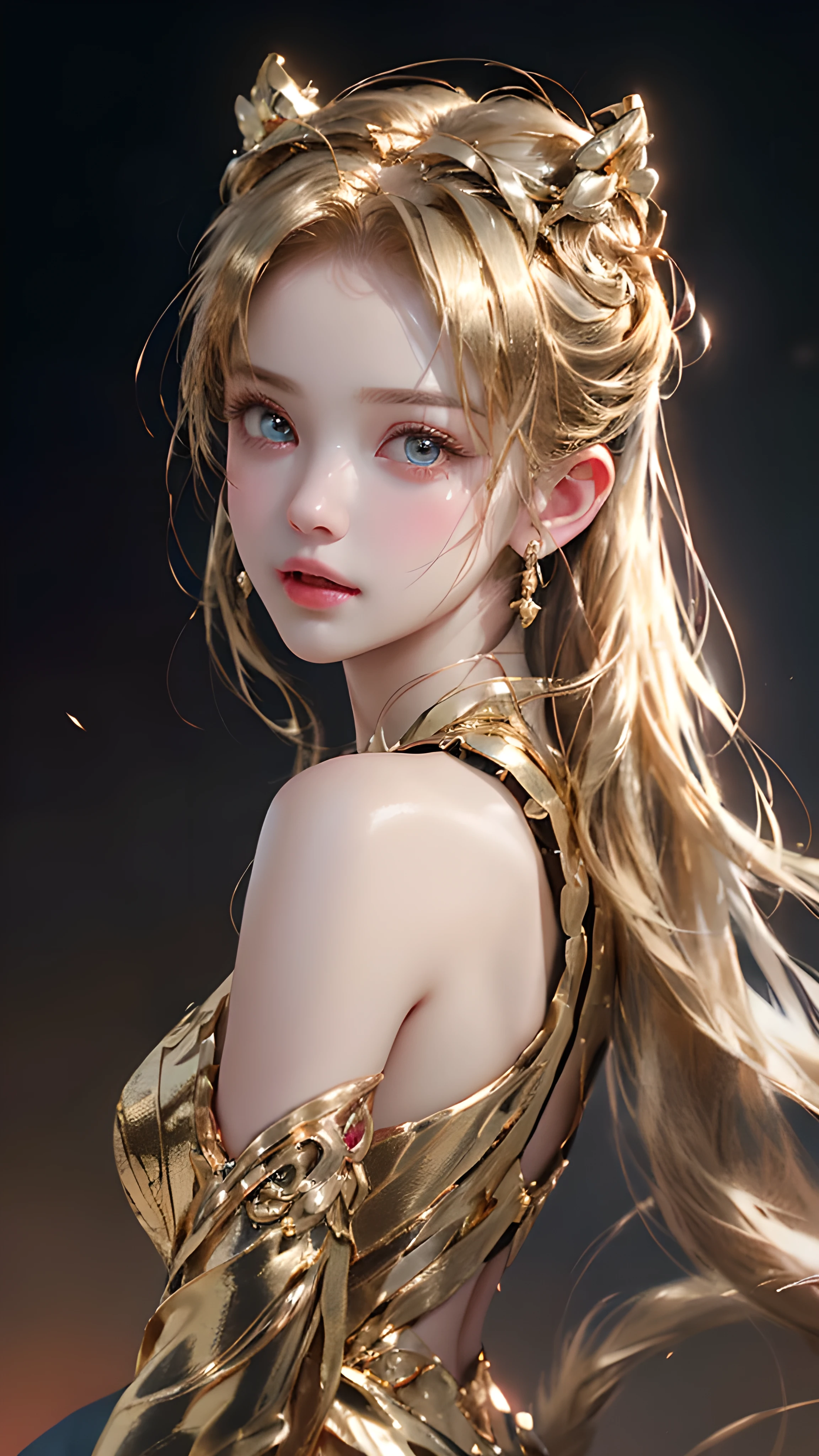 (Masseter film:1.3)、(8k、Photorealistic、Original Photography、Top quality: 1.4)、(1 girl)、Beautiful face、(Cute face)、(Golden、Double tail:1.3)、Beautiful hairstyle、Realistic eyes、Beautiful details、(Real skin)、Beautiful Skin、(Ren Hao)、absurd、Tempting、Ultra-high resolution、Surrealism、High Detail、Golden Ratio