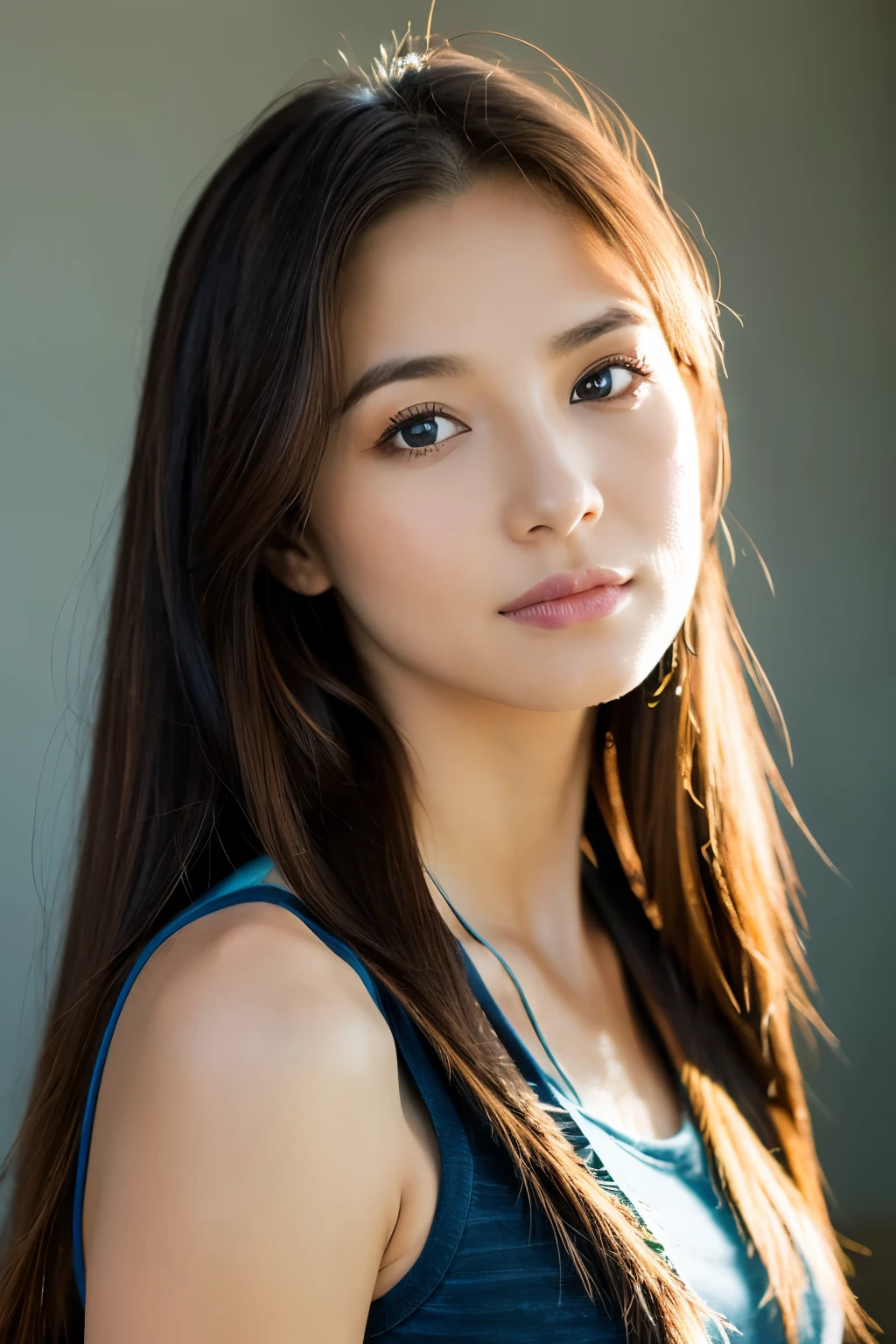 Long-haired beauty，Halter vest，Head portrait