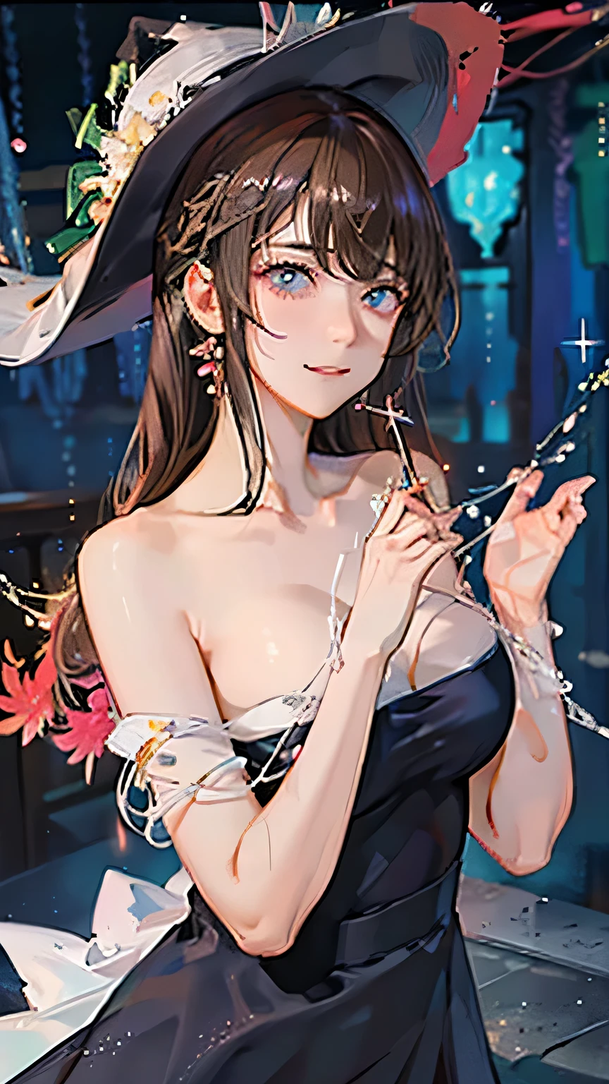 (highest quality, High resolution), Glowing Eyes, Delicate facial features, Vibrant colors, Dreamy atmosphere, Fantasy Theme, Floral Background, Graceful Movement, Magic lighting, Mysterious Aura, Heavenly Beauty, Magic thread, Whimsical elements,Big Breasts、sexy、Nothing to wear、Do not wear clothing、naked、naked body、naked ape、All naked、nude
