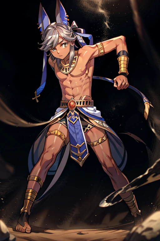 cyno Tied up fight masterpiece juvenile thin feet Brown skin Gray Hair