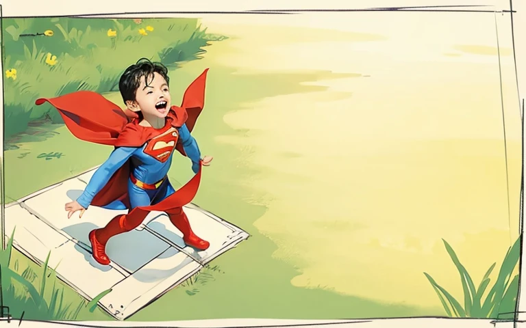 A boy,Superman cape,Children's illustrations