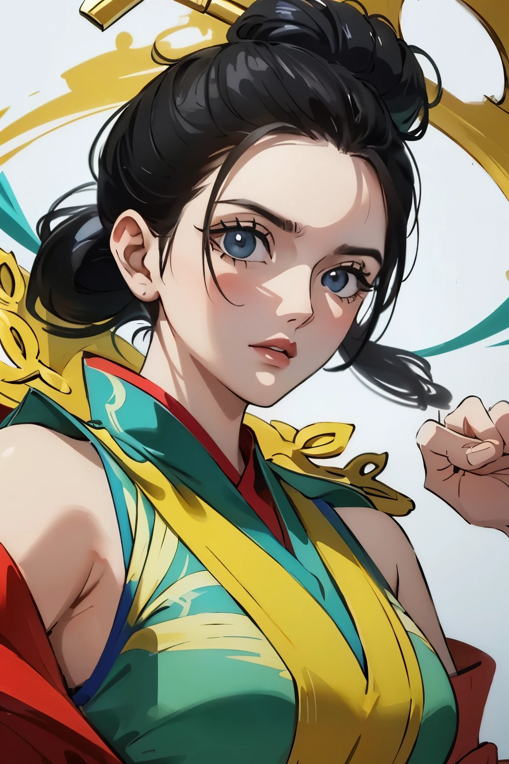 ((best quality)), ((masterpiece)), (detailed), Perfect face,Chinese female general,whole body,fighting,arms
