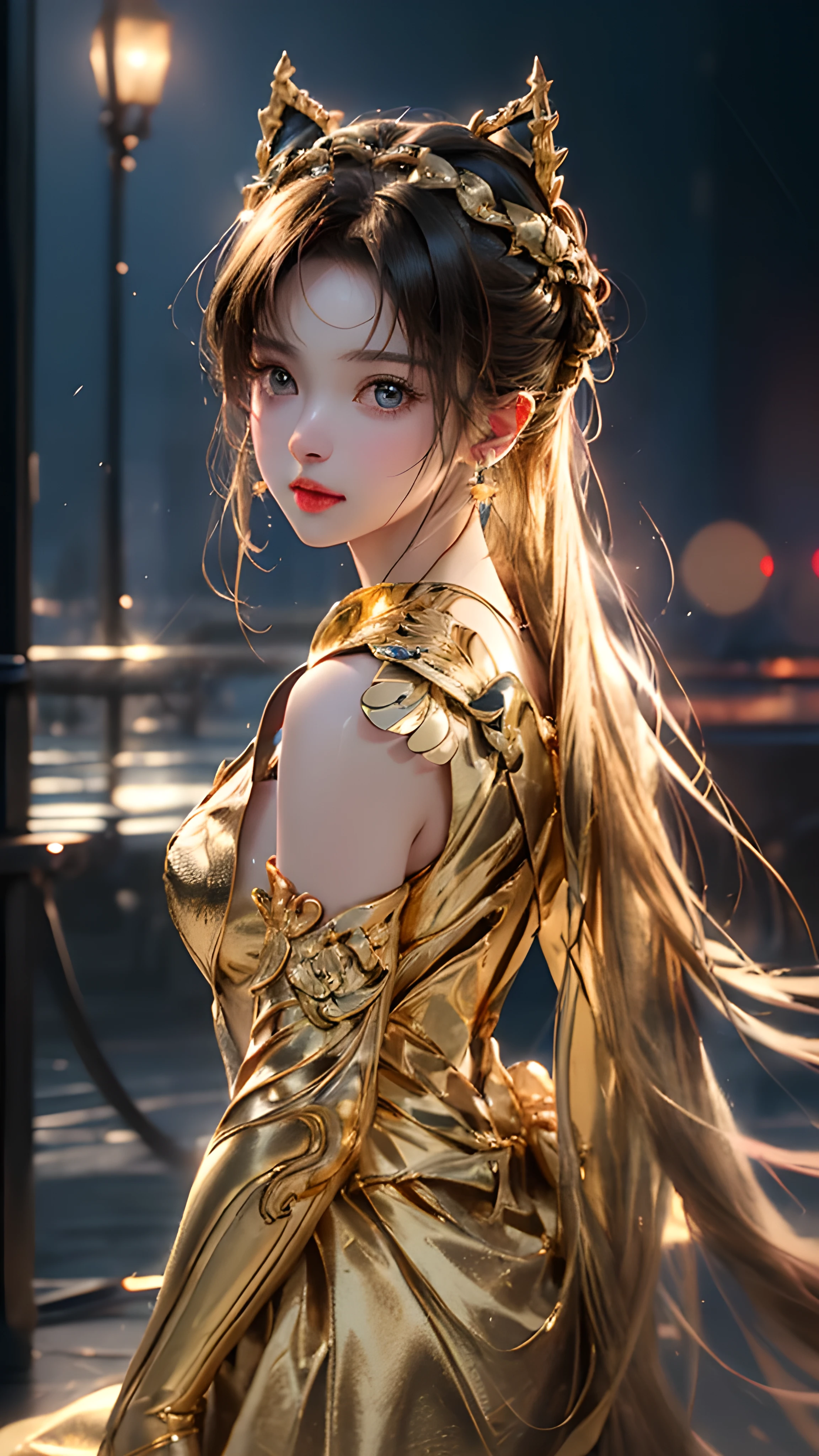 (Masseter film:1.3)、(8k、Photorealistic、Original Photography、Top quality: 1.4)、(1 girl)、Beautiful face、(Cute face)、(Golden、Double tail:1.3)、Beautiful hairstyle、Realistic eyes、Beautiful details、(Real skin)、Beautiful Skin、(Ren Hao)、absurd、Tempting、Ultra-high resolution、Surrealism、High Detail、Golden Ratio