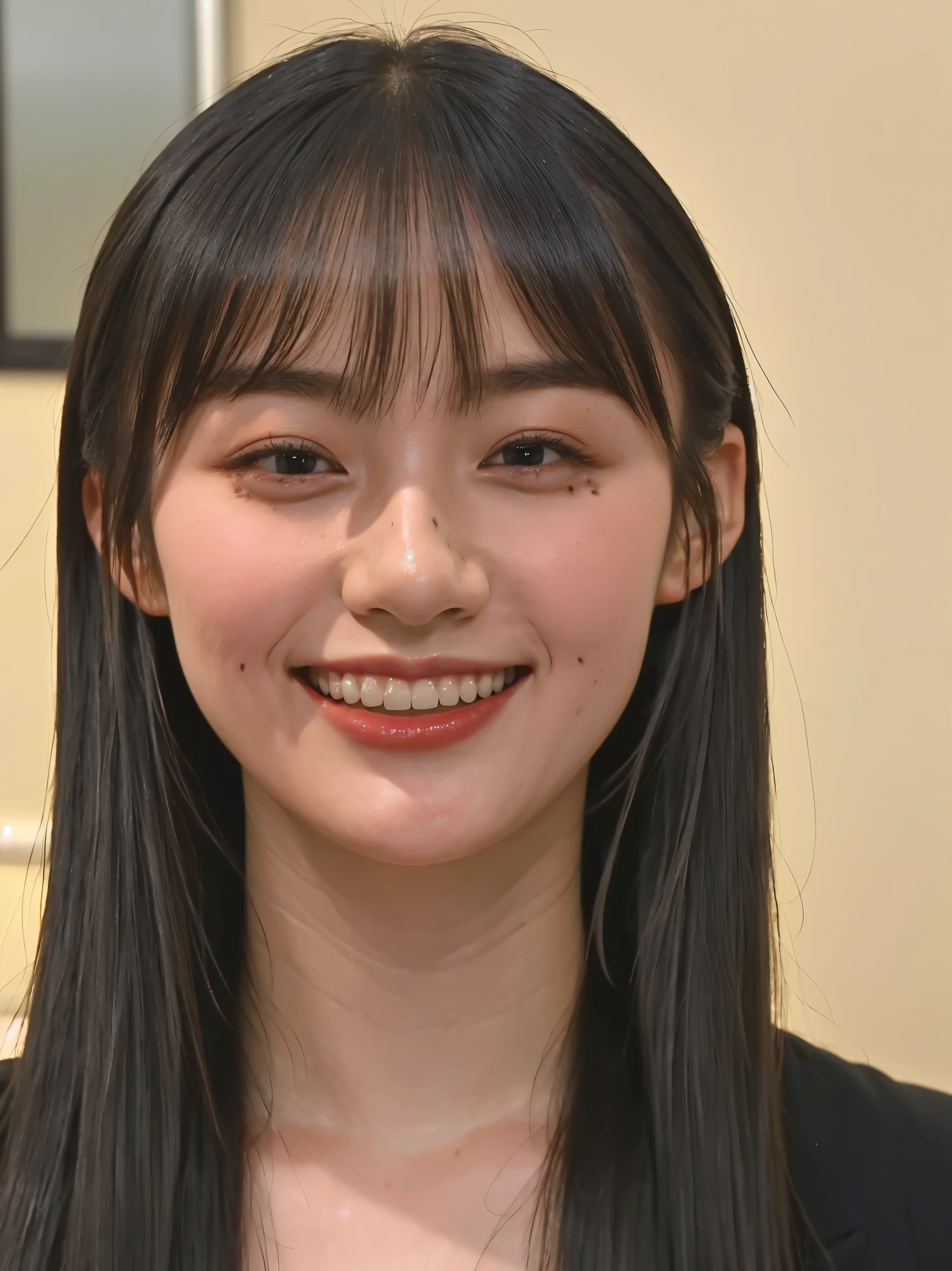 ((((face close up)))),Ultra-high resolution,Japanese,bangs,(a girl),(1 girl),((1 face)),((18-year-old)),(grin with mouth),(long straight hair),((cute)),pretty