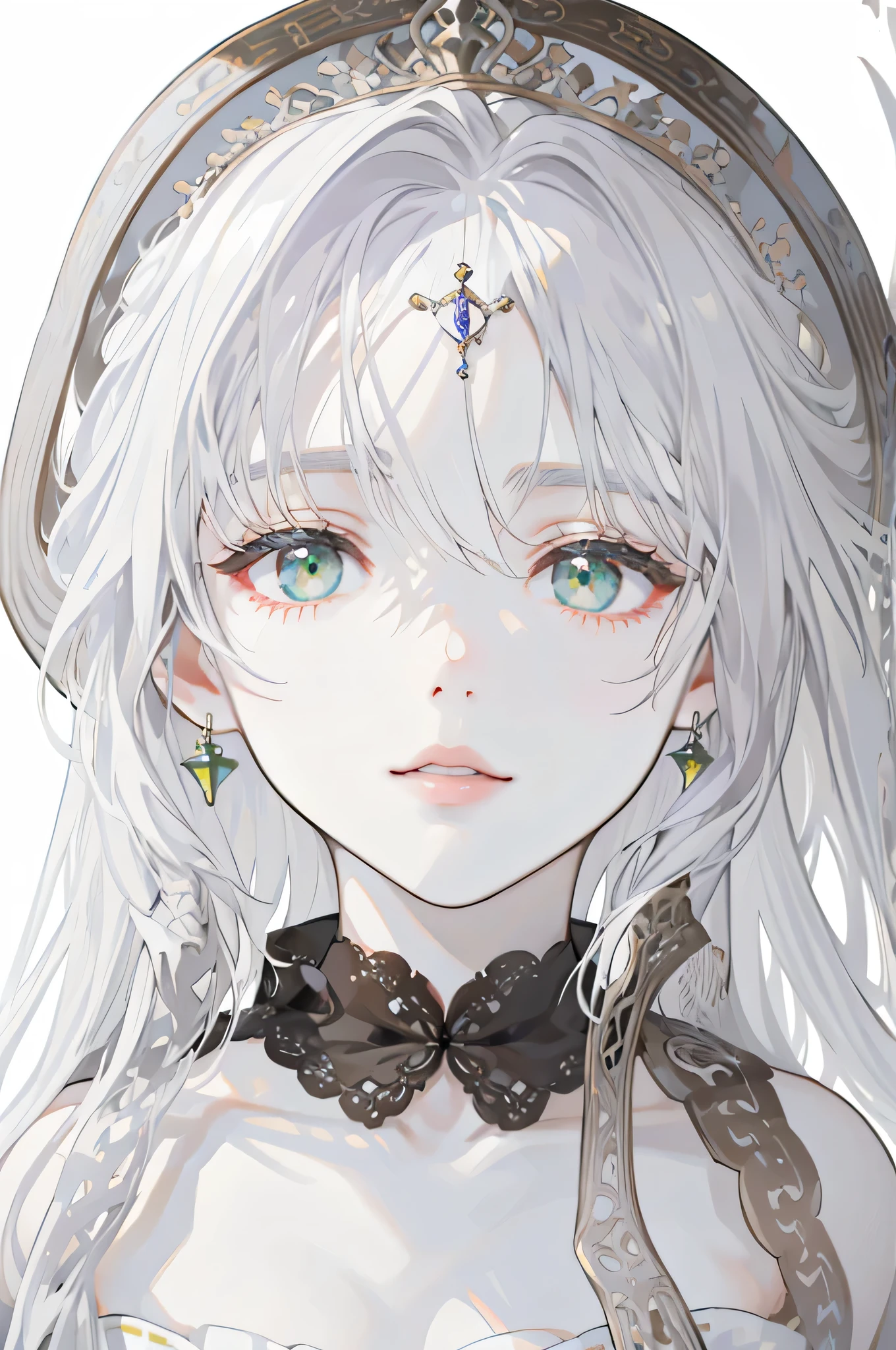 lilac, forest nymph, lily of the valley, ethereal forest girl, perfect anatomy, hanging jewels, pretty girl, amazing body, best proportions, european victorian style, greek style, ancient goddess, (((((((white background))))))), ((((closeup face)))), looking at viewer