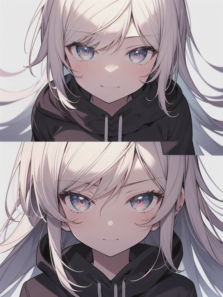 Top Quality, Masterpiece, High Resolution, 8k, Hoodie and Anime Style Girl, One Girl, Detailed Line Art, Bright White and Bright Amber Style, Digital Enhancement, Close Up, Anime Core, Flowing Fabric