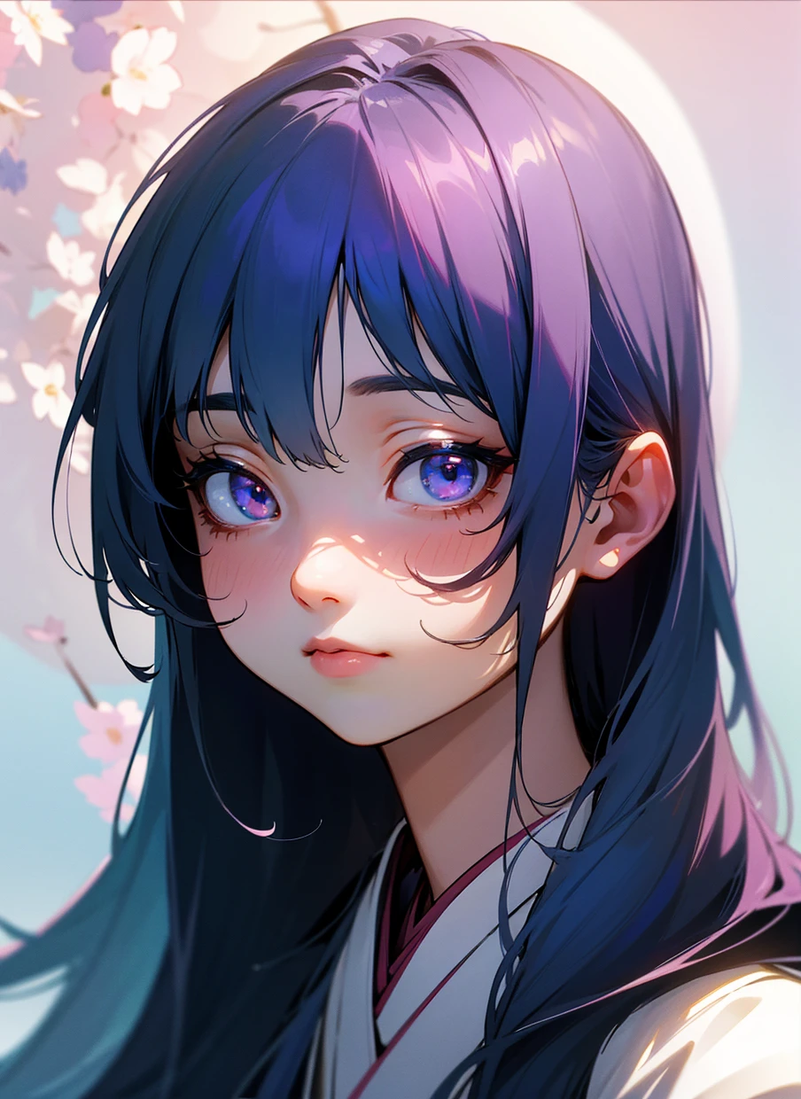 (best quality,4k,8k,highres,masterpiece:1.2),ultra-detailed,(realistic,photorealistic,photo-realistic:1.37),beautiful detailed ghost girl,long-haired,long-eyelashed and almond-shaped eyes vibrant glowing blue,perfect and beautiful body,wearing a kimono with red accessories adorned with small sakura flowers,portrait,Photography,ethereal soft colors,soft lighting,cuteness and beatiful perfect ghost girl