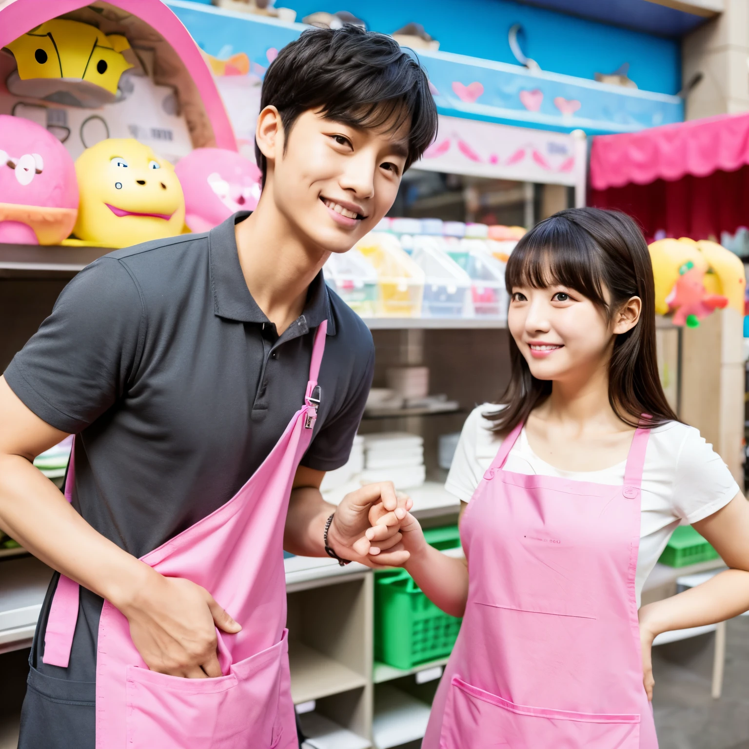 kindergarten teacher　Pink Apron　Stuffed dinosaurs