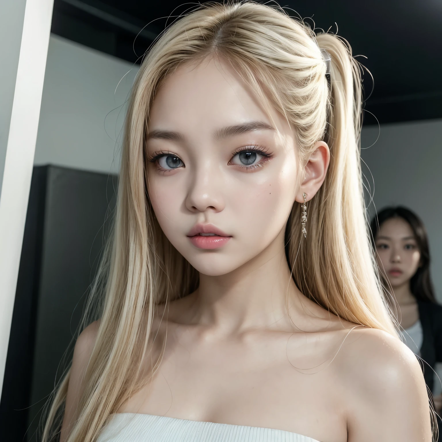 chica pelo blanco, asian uzzlang, tez blanca, pale white skin, ojos celestes cabello blanco, labios pomposos jennie blackpink
