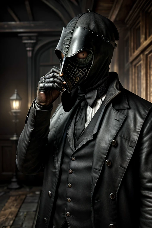 (best quality,4k,highres,masterpiece:1.2),ultra-detailed,(realistic,photorealistic,photo-realistic:1.37),intricate,victorian style,dark ambiance,HDR,plague doctor,old street of London,hyper detailed,better rendering of the plague doctor mask,
