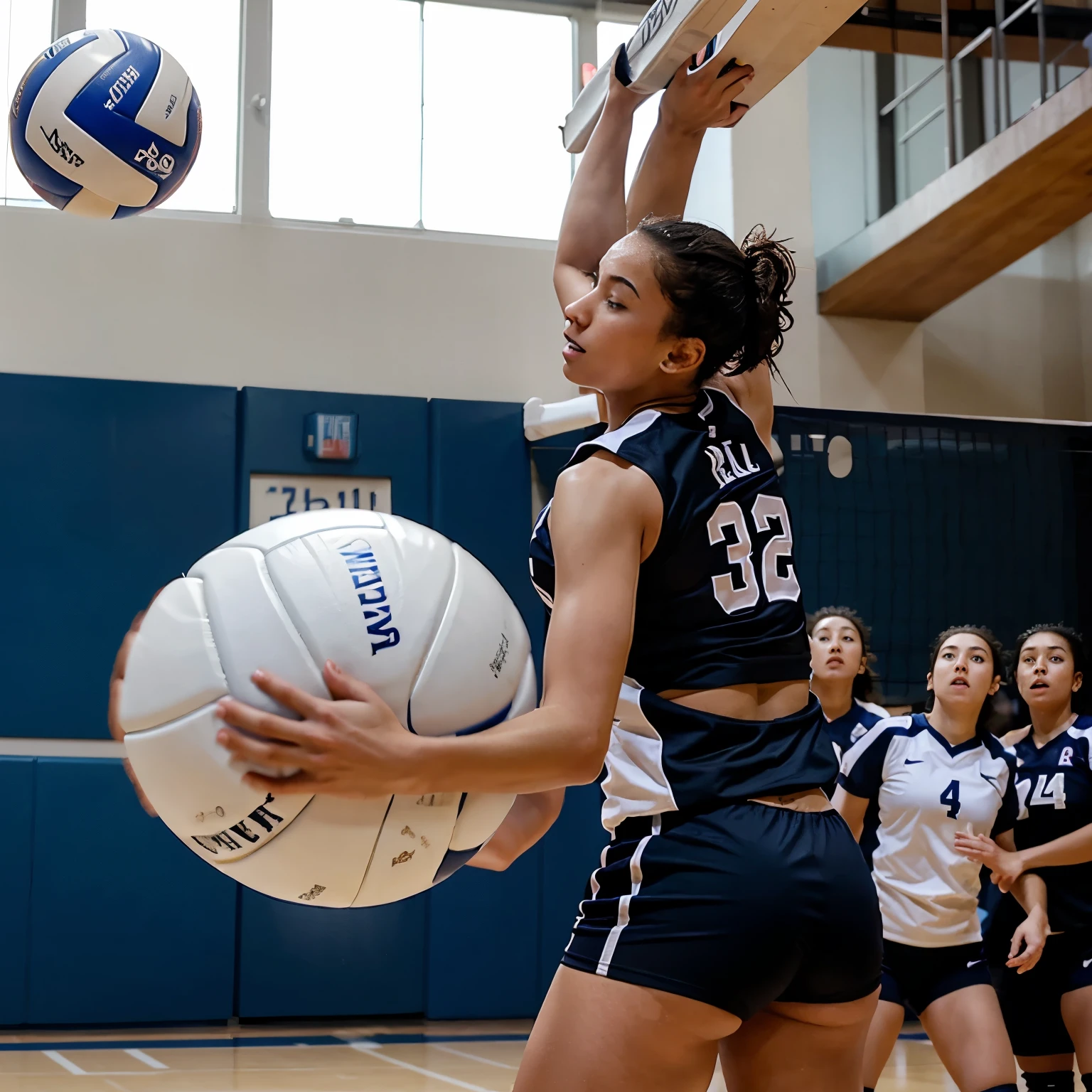 Create a volleyball player defending the ball male