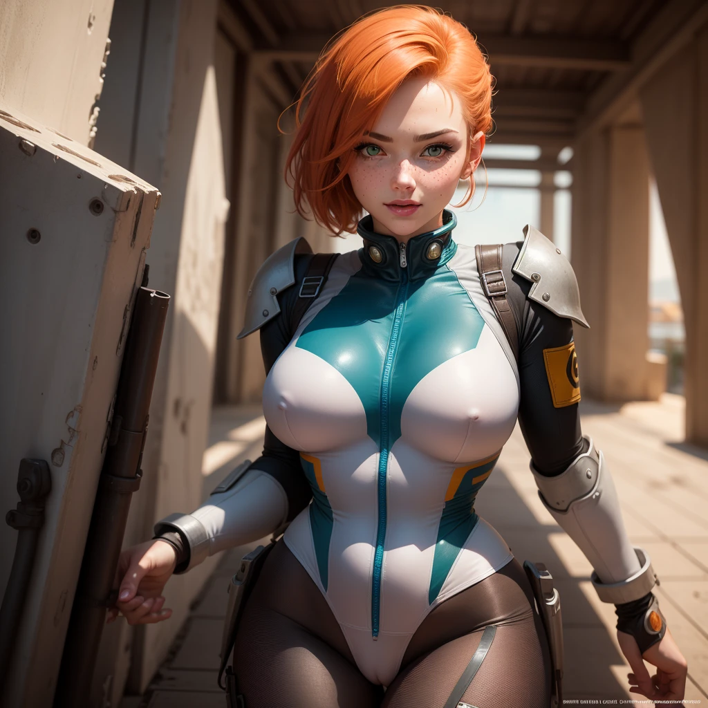gwen tennyson,tracer,android 18,jill valentine,tomb raider,overwatch,1girl, close up,mecha pilot,ocean view,rose and white plugsuit,hair pin,pirate corset, steel long sleeve lycra top,orange leggings,short hair,cute makeup, green eyes,silver and golden hair,shy smile,freckles,redhead,beautiful girl,large breasts,ultra detailed,realistic,fantasy art,military uniform,police uniform,pilot scarf,pilot jacket,wet shirt,battleship, Big mouth, big breasts, big vagina, Hard hole, Clear vagina, open legs, Don't wear any clothes, You masturbate