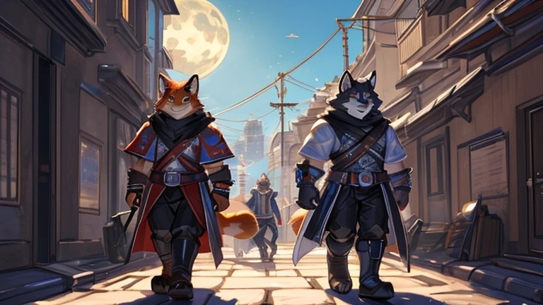 The orange cat meets a silver fox named "Moonlight". Moonlight is a clever fox with unique moonlight magic. The two walked together and faced the next challenge together.