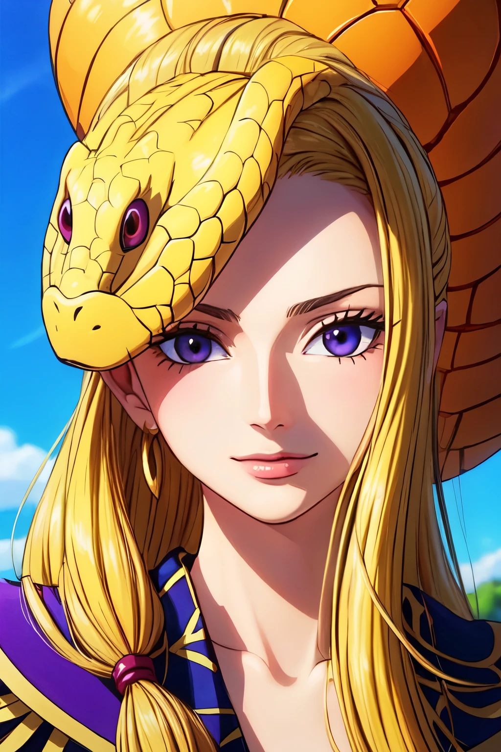 ((best quality)), ((masterpiece)), (detailed), Perfect face,Snake Man,Purple Haierce,woman,