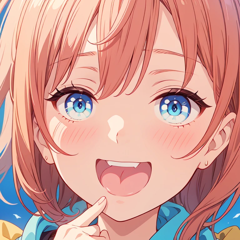 highest quality、Masterpiece、Official Art、16K、The best composition、Super detailed、super beautiful、Face close-up、blue eyes、The face expresses joy、Eyes wide open with the utmost joy、Mouth open to express joy、
