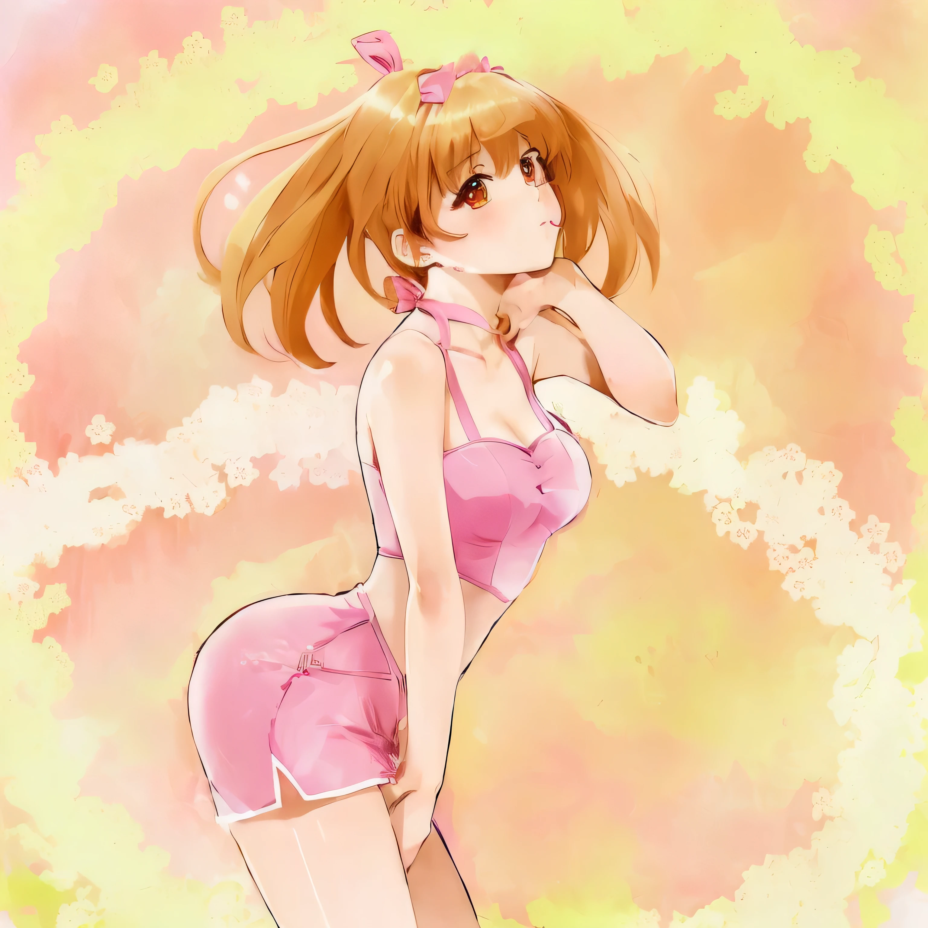  anime in pink dress with pink hair and pink bow, sakura kinomoto, mudar, rei hiroe, sakura do cardcaptor sakura, also, Estilo de anime ECCHI, seductive  anime, (Menina anime), ( ( pare quatro # ) ), estilo de cor aya takano, , ecchi, Fera