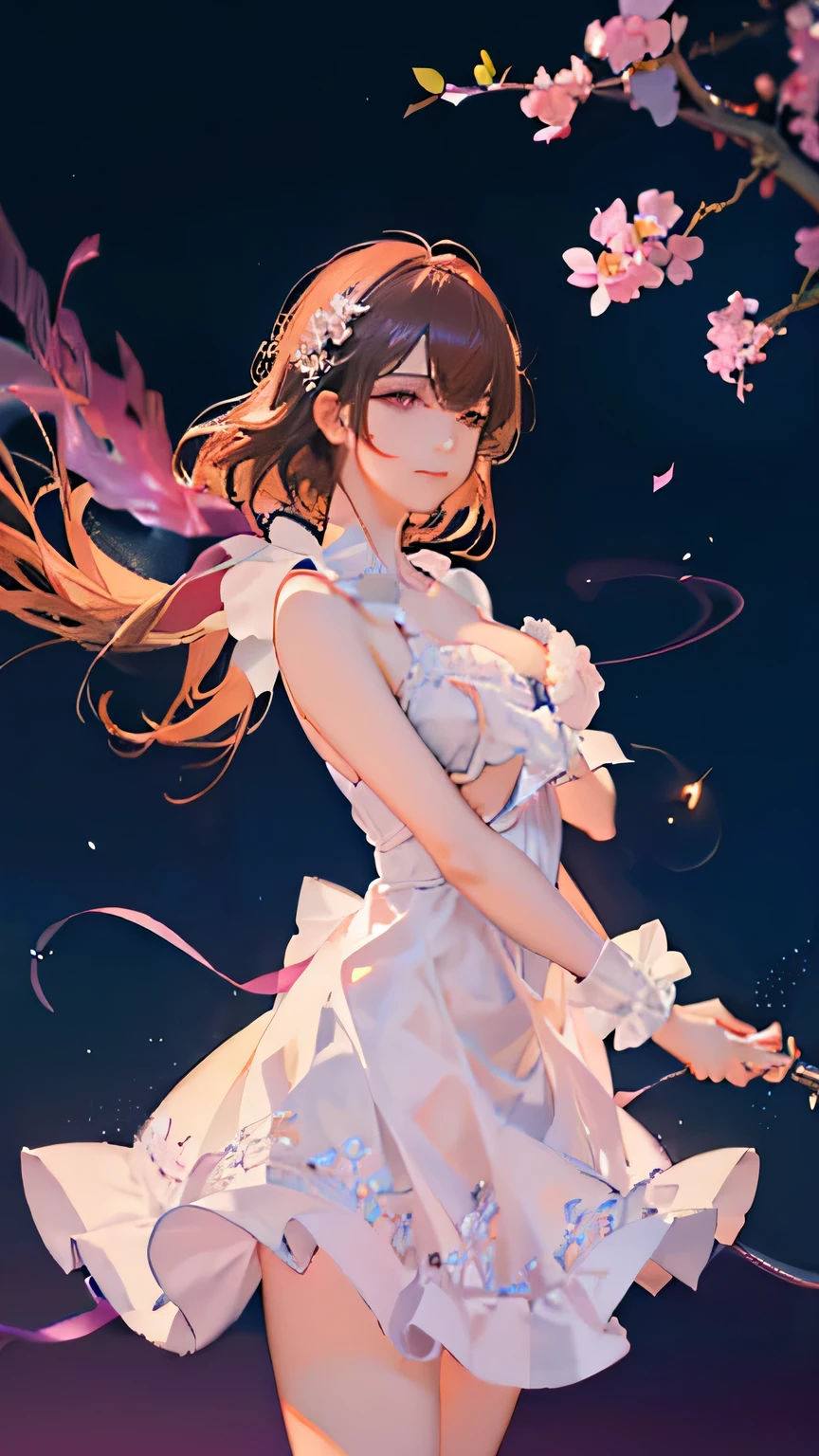 (highest quality, High resolution), Glowing Eyes, Delicate facial features, Vibrant colors, Dreamy atmosphere, Fantasy Theme, Floral Background, Graceful Movement,  Magic lighting, Mysterious Aura, Heavenly Beauty, Magic thread, Whimsical elements,Big Breasts、lingerie、sexy