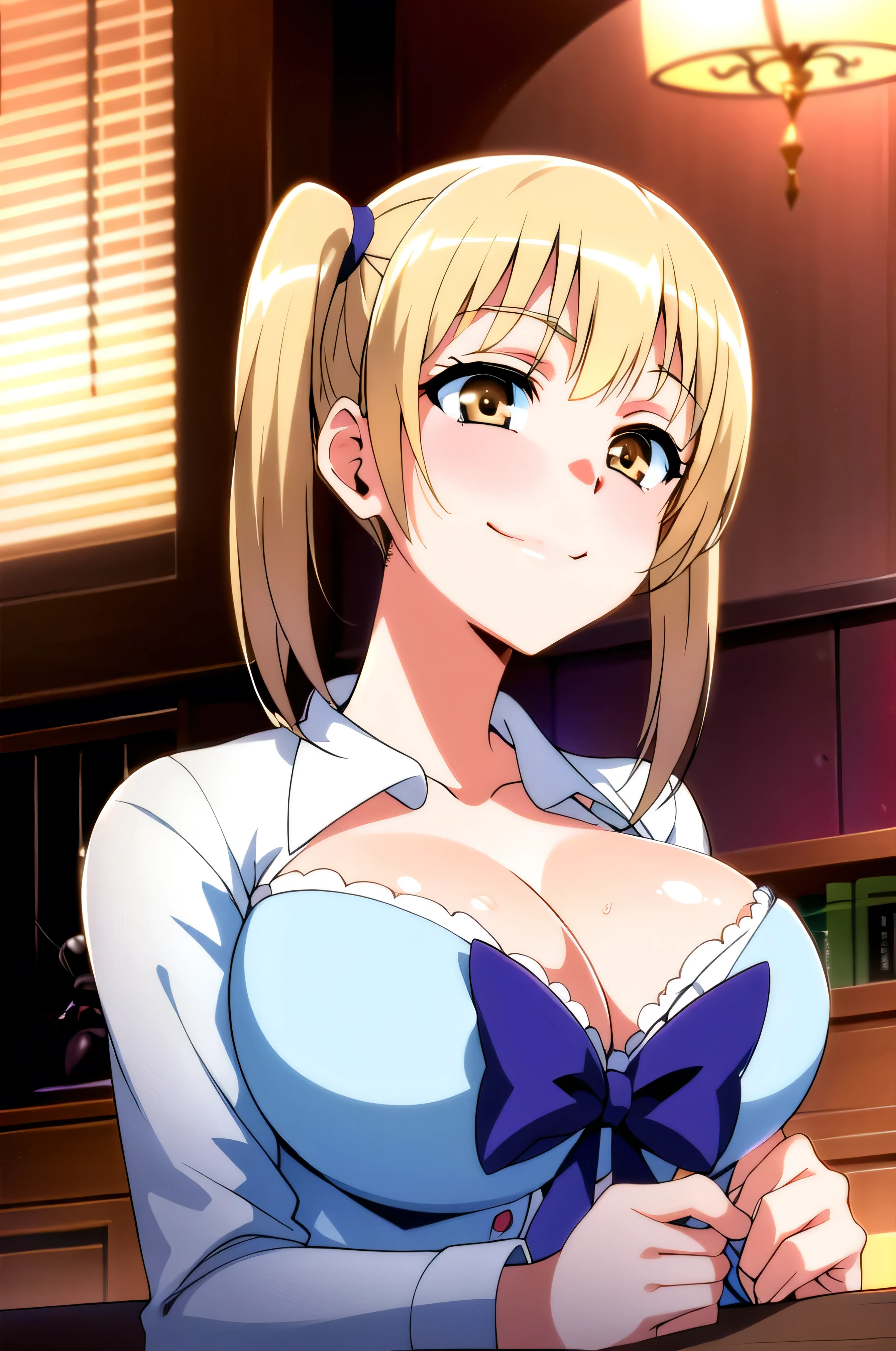 large breasts,twintails,1girl,brown eyes,blonde hair(1.2),short hair,brown hair,Sitting with hands holding onto an invisible rail,space,cocktail dress,looking at the viewer, (innocent_big_eye:1.0),, NSFW,official art,Highly detailed CG Unity 8K wallpaper, perfect lighting,colorful, bright_front_face_lit, (masterpiece:1.0),(Highest_quality:1.0), 超High resolution,4k,Super detailed, photo shoot, 8K, HDR, High resolution, disorganized:1.2, kodak portrait 400, film grain, blurred background, Bokeh:1.2, Lens flare, (lively_color:1.2) (beautiful,big_chest:1.4), (beautiful_face:1.5),(narrow_waist)NSFW,official art,Highly detailed CG Unity 8K wallpaper, perfect lighting,colorful, bright_front_face_lit, (masterpiece:1.0),(Highest_quality:1.0),,(narrow_waist),solo,naughty face,,(evil smile:1.3),gesugao,sadistic smile,twintail,