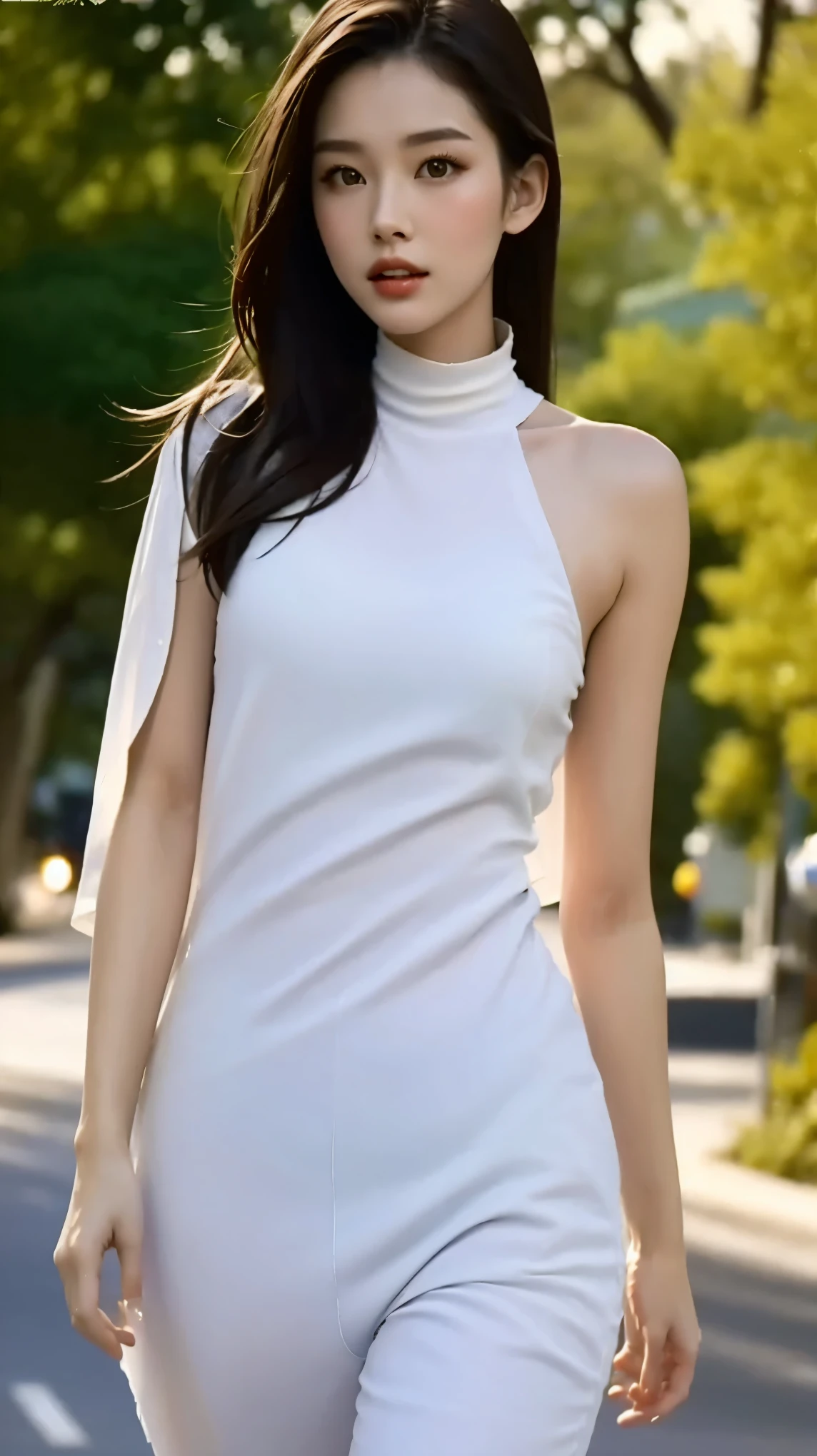 Fashion model 25 years old [[[[close up]]]], [[[[neck]]]], [[[[Shoulder]]]], Perfect eyes, Perfect iris，Perfect lips，Perfect Teeth，Perfect skin，White skin，Soft headlight，High-density imaging review，（Face is clear and delicate），((Tight Fit))，best quality，masterpiece，（Soft colors：1.2）