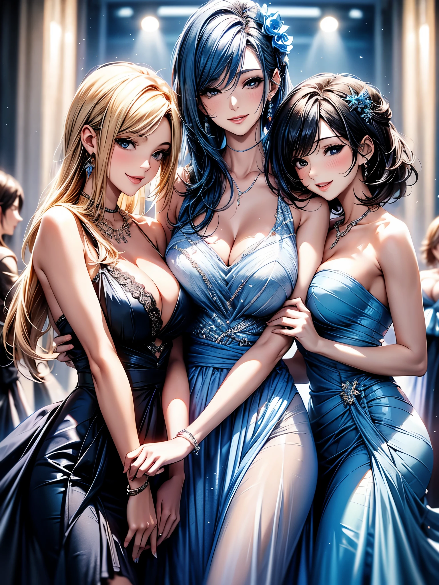 Octane Render, Girls in blue dresses take a group photo, Happy birthday, Happy birthday, Happy birthday, Happy birthday!!!,