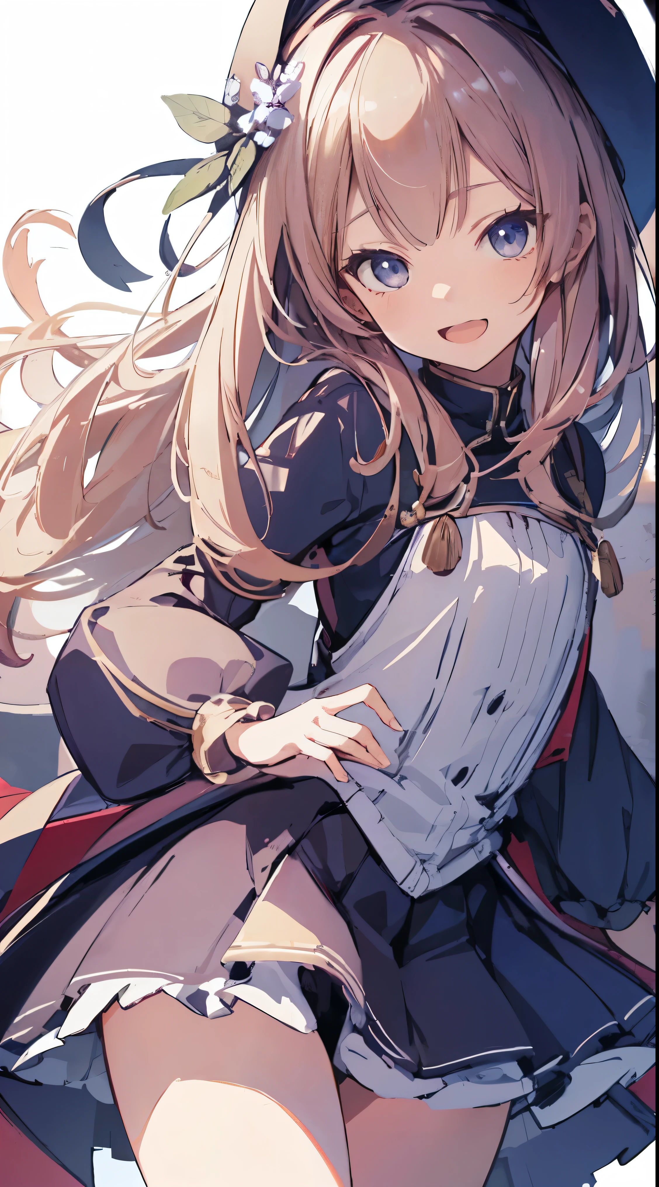 Masterpiece、Highest quality、highest quality、((((Petite))))、(Open Mouth Smile)、Shiny hair quality、Small face、Dynamic pose、Super detailed, beautiful, wide eyes、Ultra-detailed, clear and beautiful faces、(cute illustration:1.2), High-resolution, ultra-detailed, best quality, embarrassed、Thighs