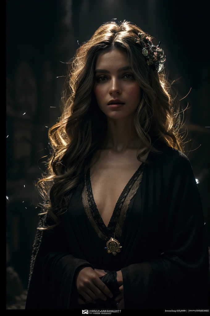 (Front Focus), (In the Dark:1.6), Hyperrealist Female Portrait by David Hockney and Alphonse Mucha, Fantasy art, Photorealistic, Dynamic Lighting, Art Station, Poster, Volumetric lighting, Highly detailed face, 4k yen, Awards, One girl, In the Dark, Deep Shadow, Modest, Cowboy Shot, (Official attire:1.4), Long Hair, Gray Hair
