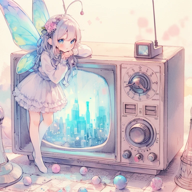 anime - style illustration of a fairy sitting on a tv with a city in the background, by Yuumei, anime style 4 k, fairycore, dreamy psychedelic anime, lofi girl, pixiv style, daytime ethereal anime, anime picture, pixiv contest winner, cute detailed artwork, anime style. 8k, anime asthetic, retro anime girl,correct hand、anime smile girl with butterfly wings and headphones on holding a radio, anime style 4 k, dreamy psychedelic anime, aesthetic cute with flutter, by Yuumei, anime style. 8k, retro anime girl, anime vibes, fairycore, anime style artwork, nightcore, lofi girl, beautiful anime style, anime style, anime styled digital art, illustration of a fairy in a glass ball with a fairy inside, pastel watercolor anime、Show me a world that you can't understand with a fairy girl popping out of a cathode ray tube.,pixiv contest winner, astral fairy, fairycore, by Yuumei, cute artwork, cute detailed digital art, decora inspired illustrations, beautiful kawaii lighting, space flower fairy, magical items, anime fantasy illustration, digital art on pixiv, detailed fanart, concept art magical highlight, magical energyanime girl with a bottle and a lantern, splash art anime , anime fantasy artwork, anime fantasy illustration, anime style 4 k, beautiful fantasy anime, digital art on pixiv, portrait of magical girl, anime art wallpaper 4k, anime art wallpaper 4 k, beautiful anime artwork, cute anime waifu in a nice dress, sparkling magical girl, magical girl