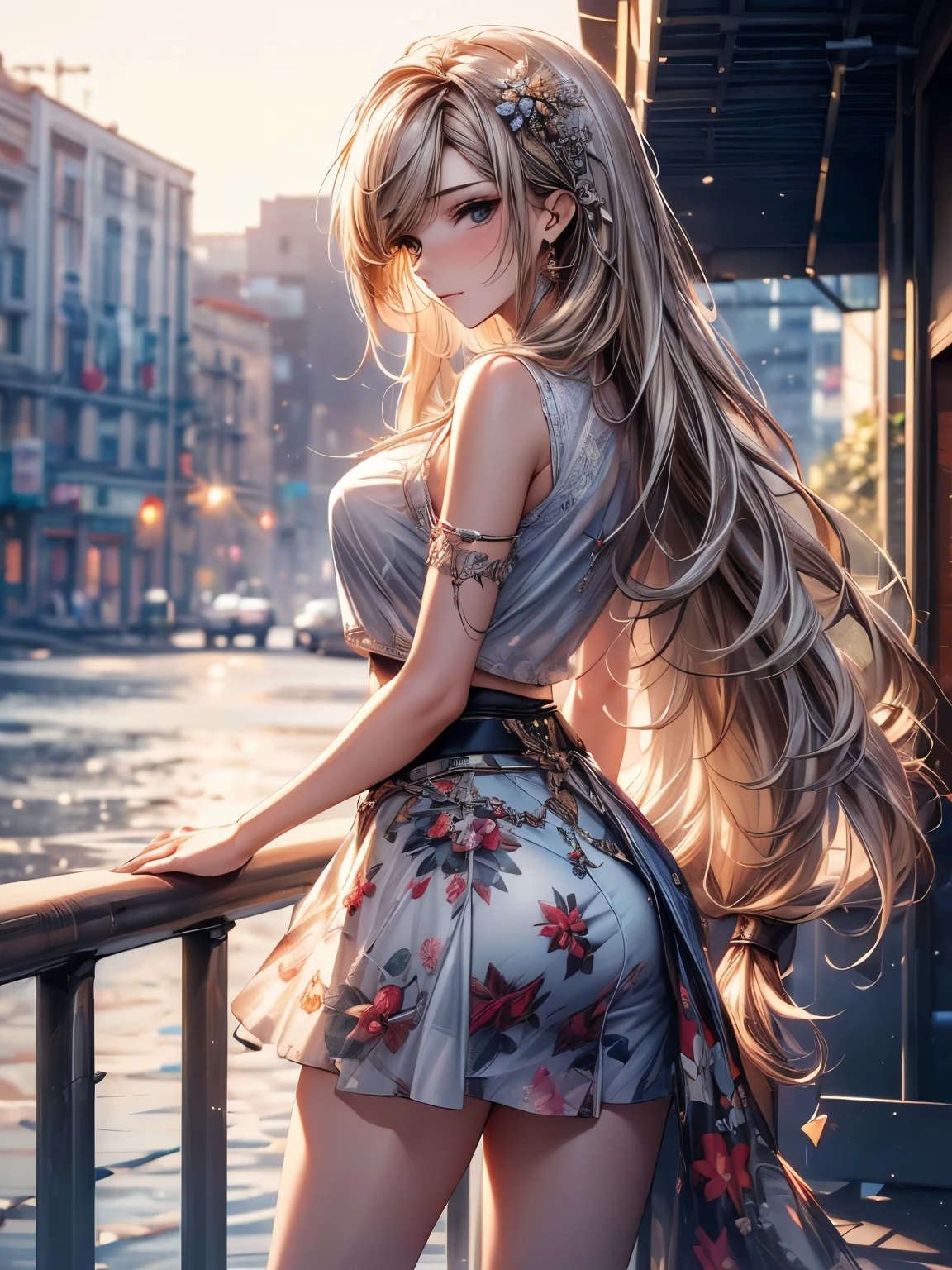 ((best quality, 8k, masterpiece: 1.3)), 1 Girl, Slim beauty: 1.3, (Long hair: 1.2), Floral Skirt, Long legs: 1.1, Super delicate face, Beautiful eyes, Double eyelids, outdoor, Octane Render