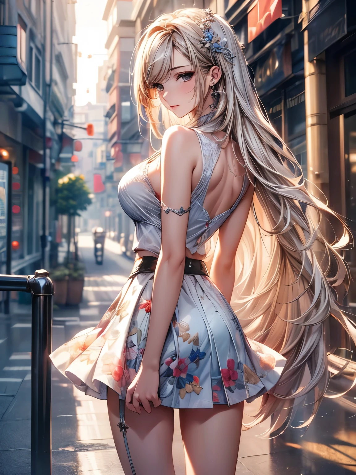((best quality, 8k, masterpiece: 1.3)), 1 Girl, Slim beauty: 1.3, (Long hair: 1.2), Floral Skirt, Long legs: 1.1, Super delicate face, Beautiful eyes, Double eyelids, outdoor, Octane Render