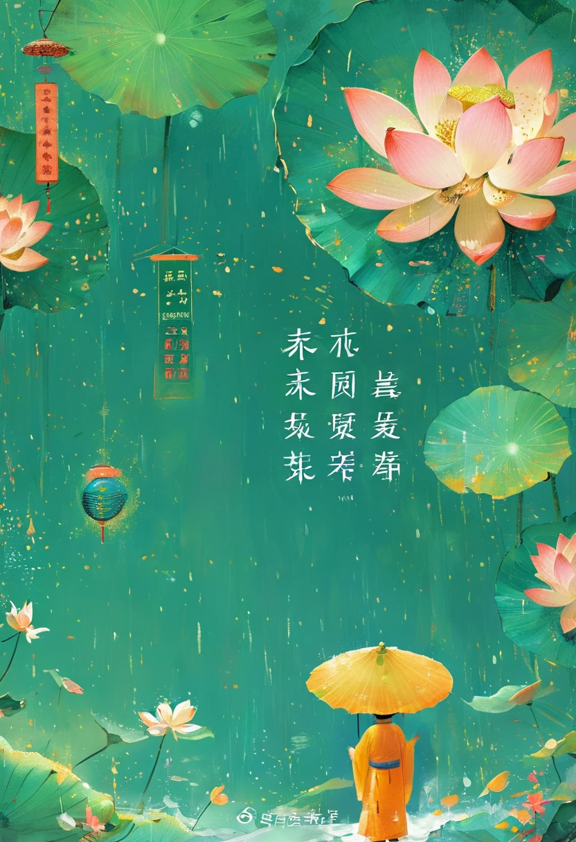 1girl, Cai GuoRUN's illustration style, Flat illustration style，Showing the characteristics of beach New Year paintings，Shuttle，Lotus Stand，Door God，Fairies gather，Bright image，colorful，Exquisite details，Flickering Lights and Shadows，Expressing struggle and hope, 1cgrssh1