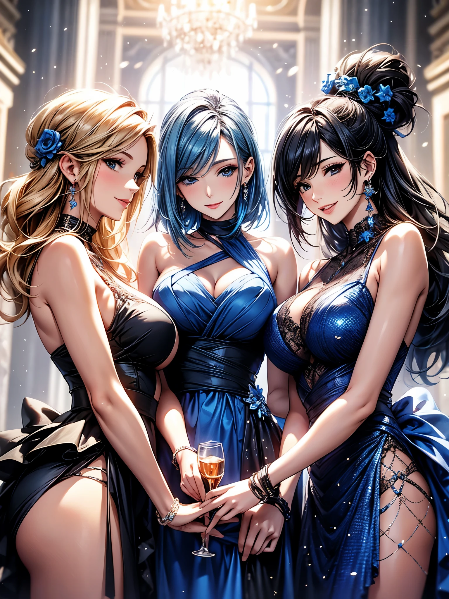 Octane Render, Girls in blue dresses take a group photo, Happy birthday, Happy birthday, Happy birthday, Happy birthday!!!,