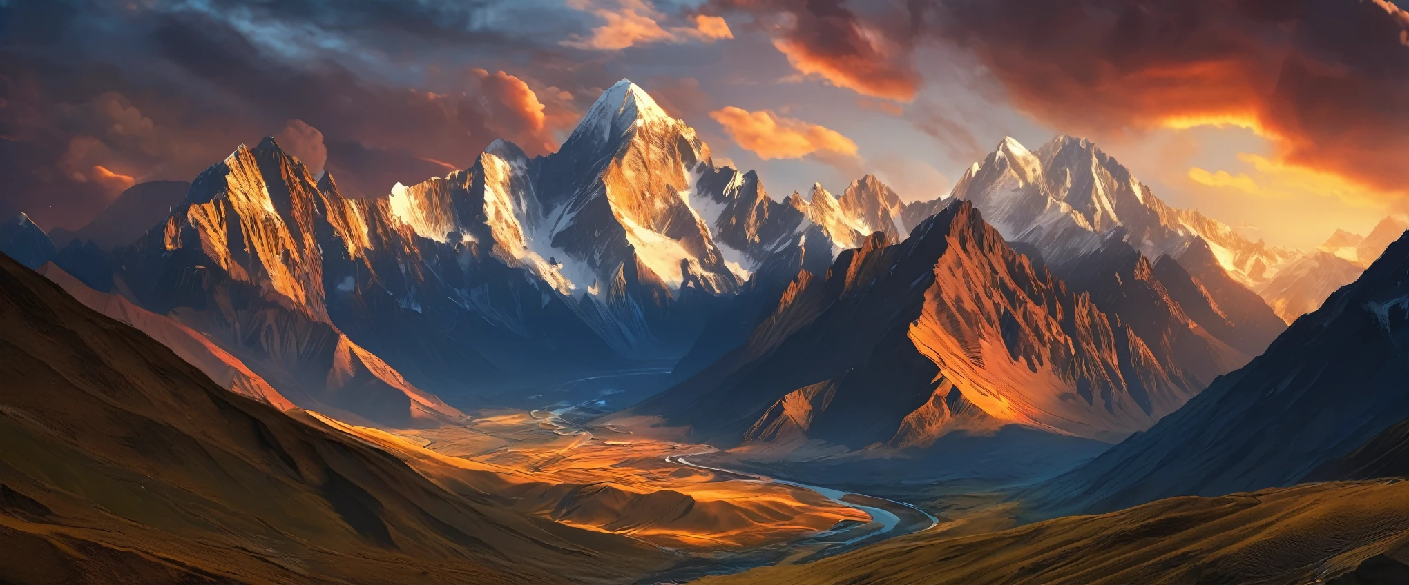 karakoram mountains ,UHD wallpaper, intricate details, volumetric lighting, realism BREAK (masterpiece:1.2), (best quality), 4k, ultra-detailed, (dynamic composition:1.4), 