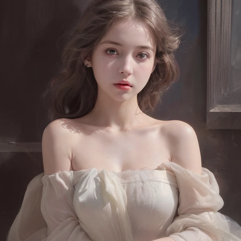 highest quality, masterpiece, Ultra-high resolution, (Realistic:1.4), RAW Photos, One girl, Off the shoulder, In the Dark, Deep Shadow, Modest, Cold Light , Upper Body